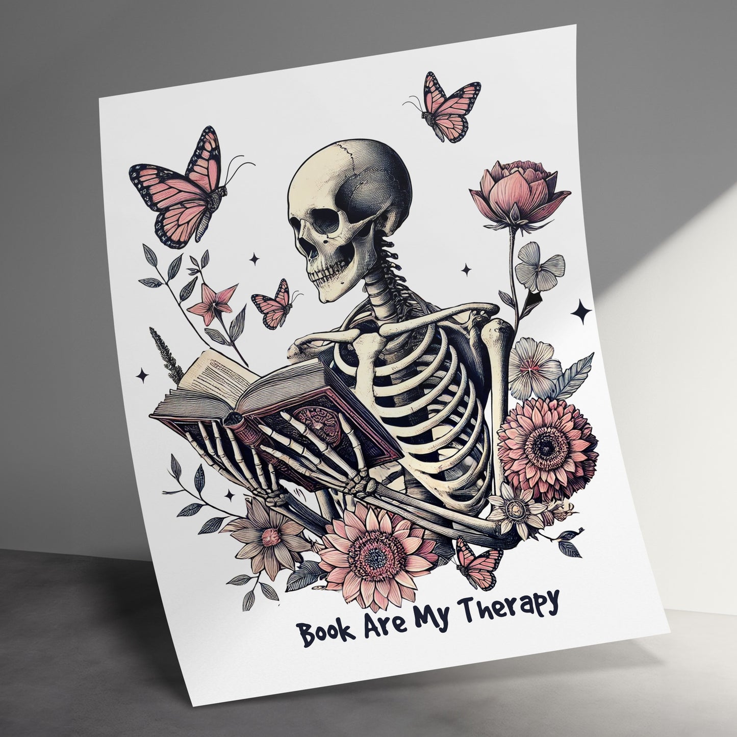 Skeleton Reading With Flowers And Butterflies product