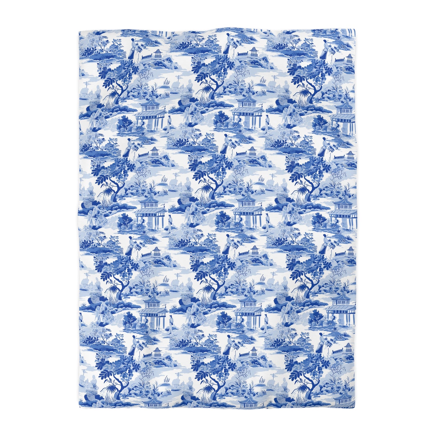 Blue Chinoiserie Duvet Cover, French Toile Bedding, Microfiber Bedspread, Bedroom Decor, Home Textile