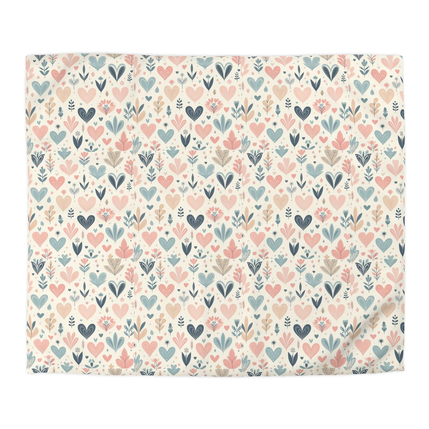 Heart Pattern Duvet Cover, White Pink and Blue Duvet, Cute Heart Bedding, Cozy Heart Design, Bedroom Decor, Twin Full Queen King Sizes