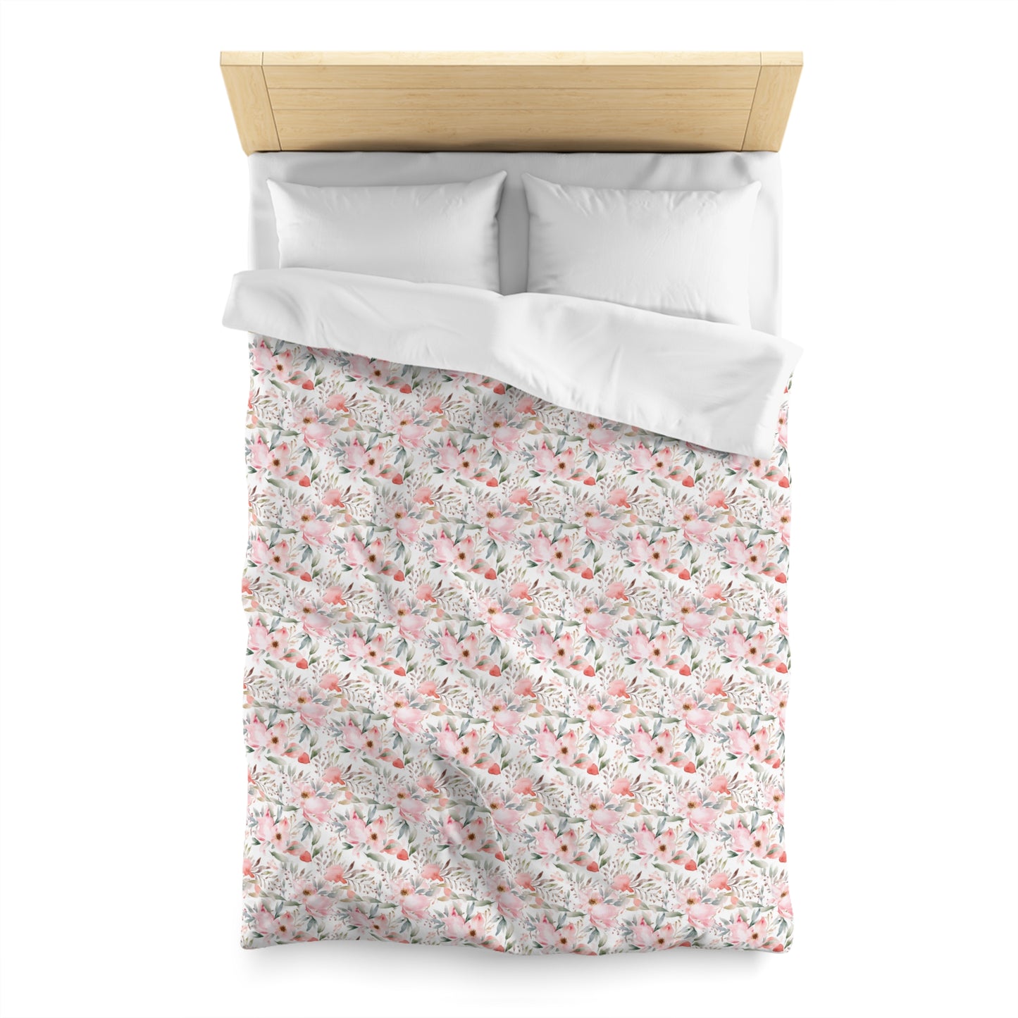 Pink Floral Microfiber Duvet Cover - Soft Bedding Set, Feminine Bedroom Decor, Floral Print Comforter Cover, Girls Room Decor, Lightweight