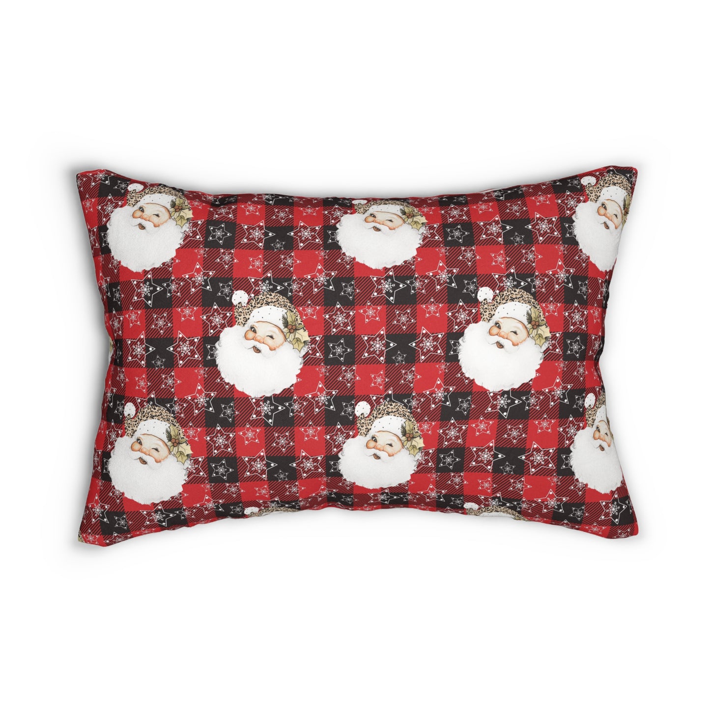 Santa Christmas Lumbar Pillow, Buffalo Plaid Pillow Cover, Cute Plaid Couch Pillow