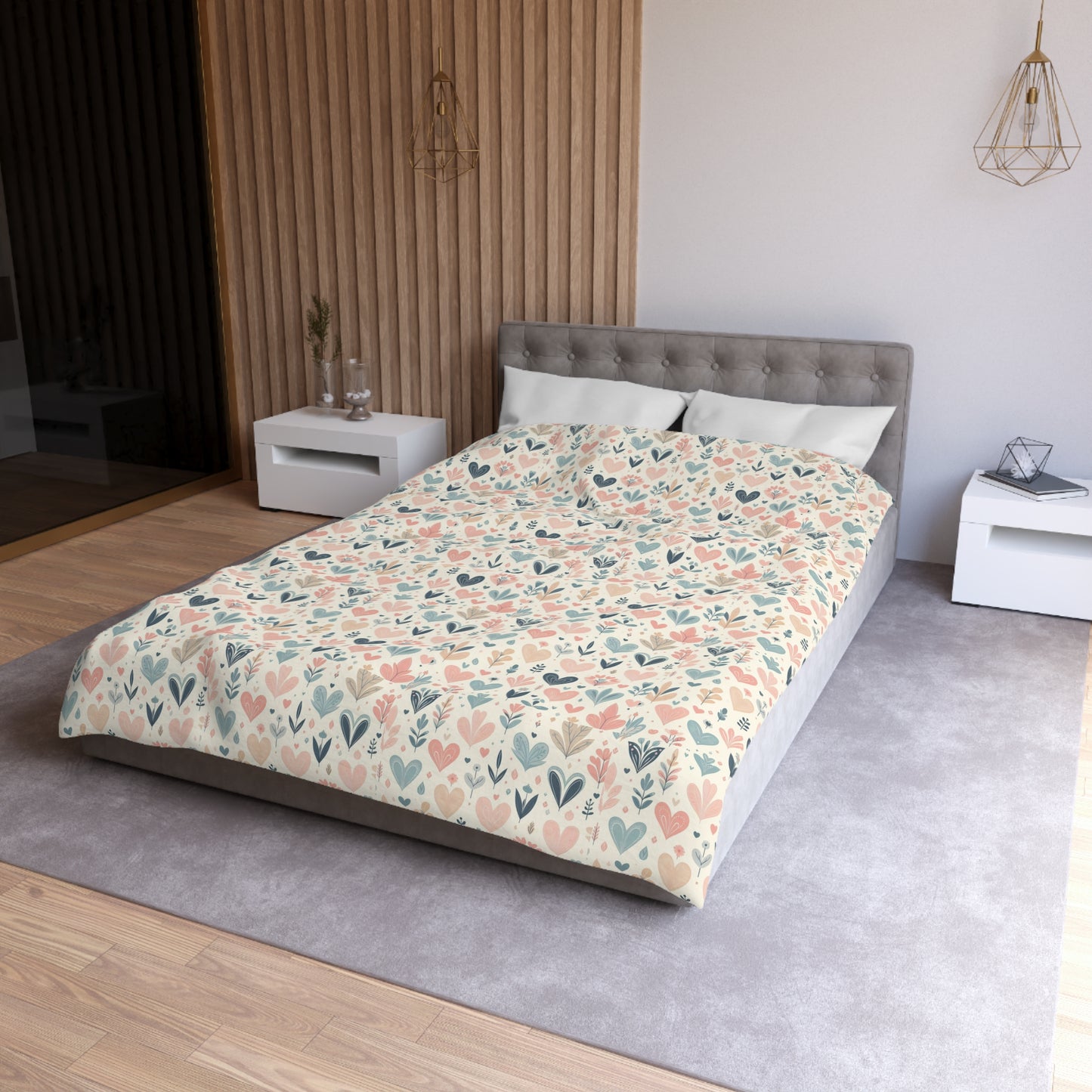 Heart Pattern Duvet Cover, White Pink and Blue Duvet, Cute Heart Bedding, Cozy Heart Design, Bedroom Decor, Twin Full Queen King Sizes