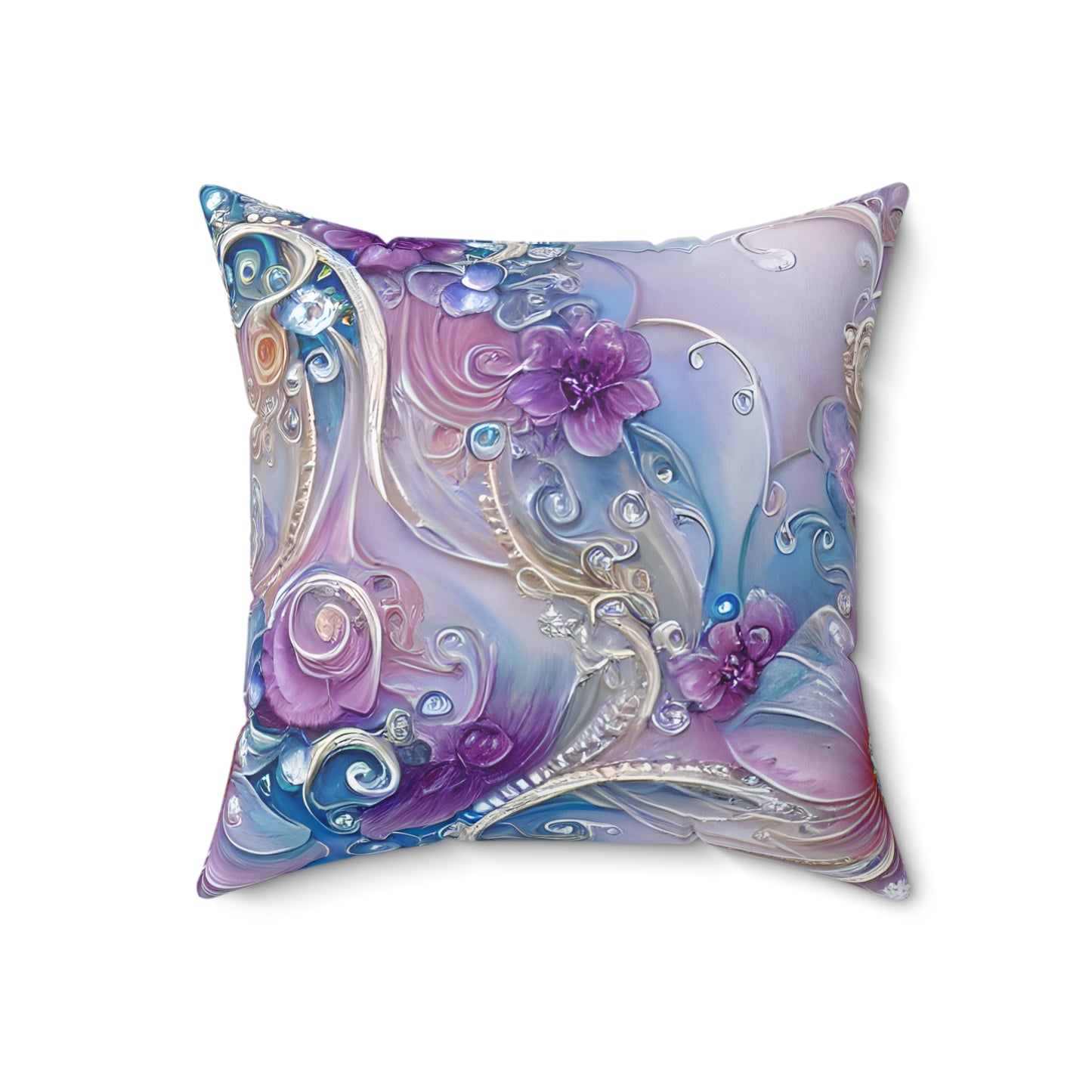 Purple Pearly Floral Throw Pillow, Cute Decorative Accent Pillow for Sofa Bed Gift for Her