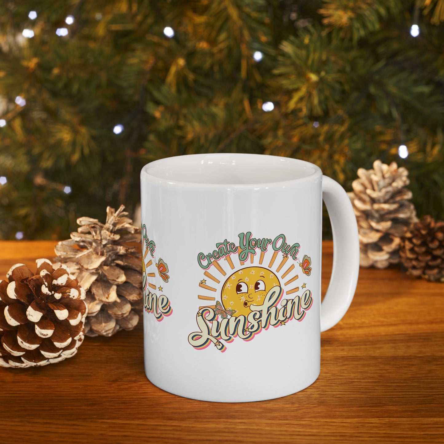 Cute Vintage Coffee Mug 11oz, Motivational Ceramic Cup, Create Your Own Sunshine