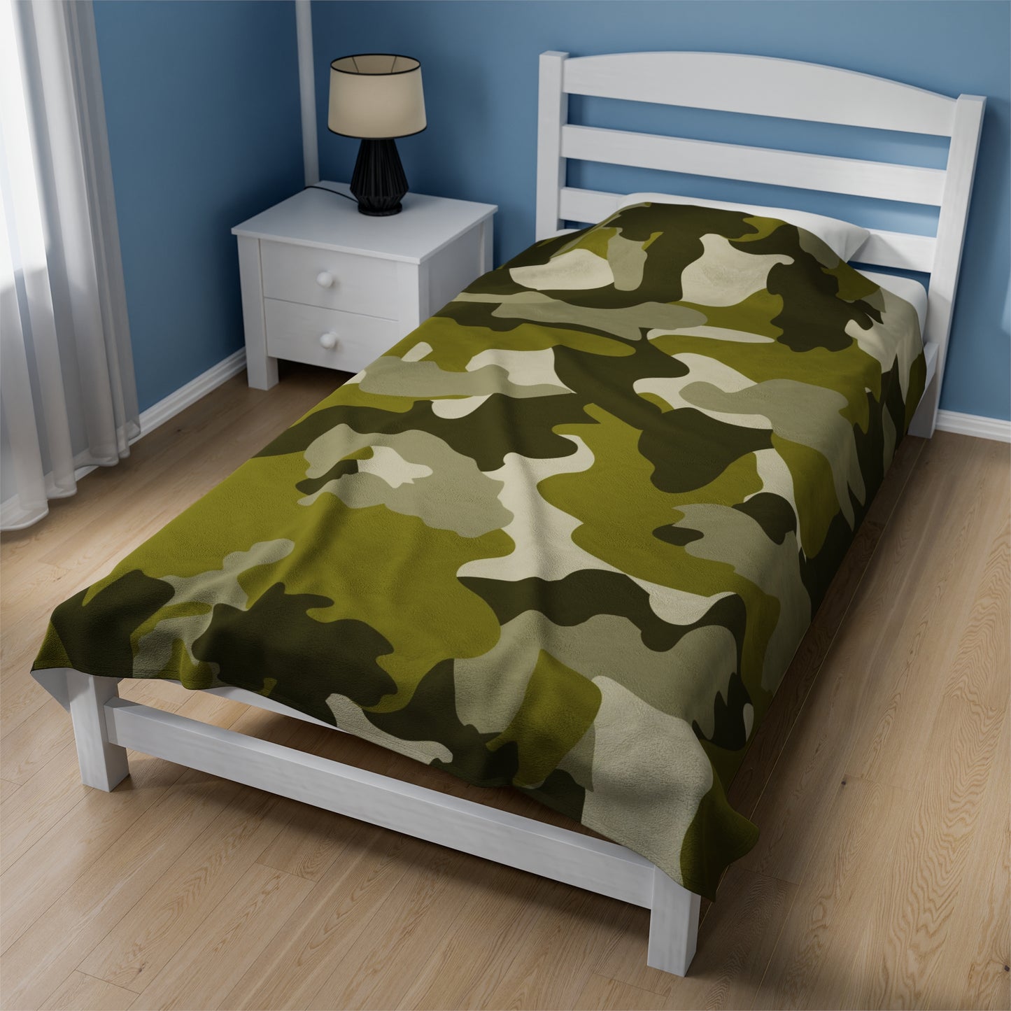 Green Camouflage Velveteen Plush Blanket, Cozy Warm Throw Blanket