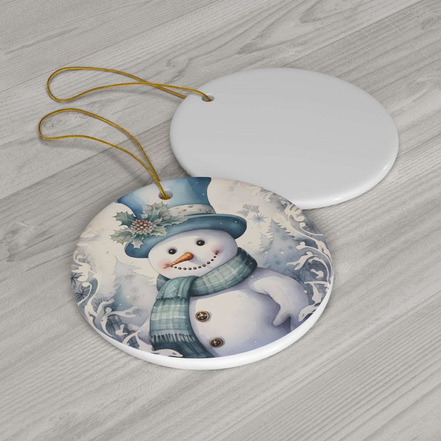 Snowman Ceramic Ornament Cute Round Christmas Ornament