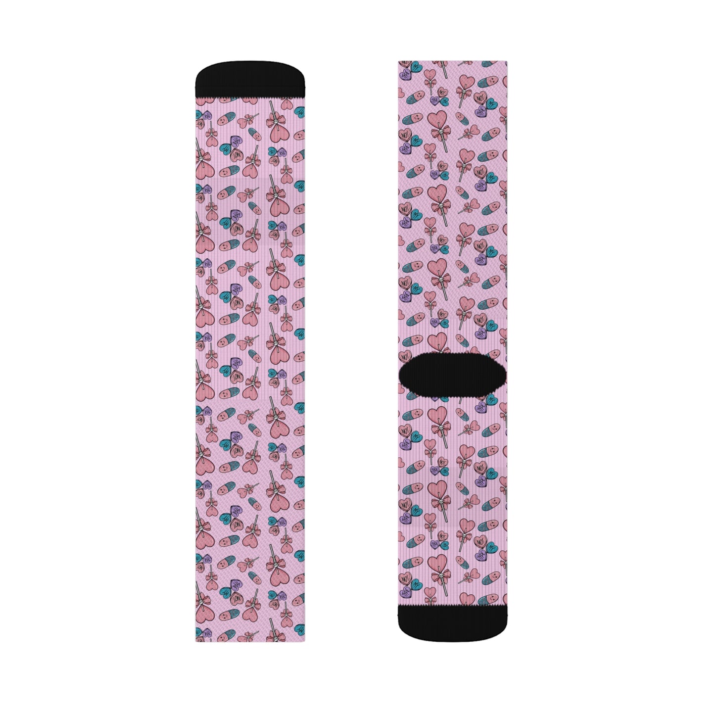 Habensens Pastel Goth Pink Valentine's Day Sublimation Socks, Goth Valentine