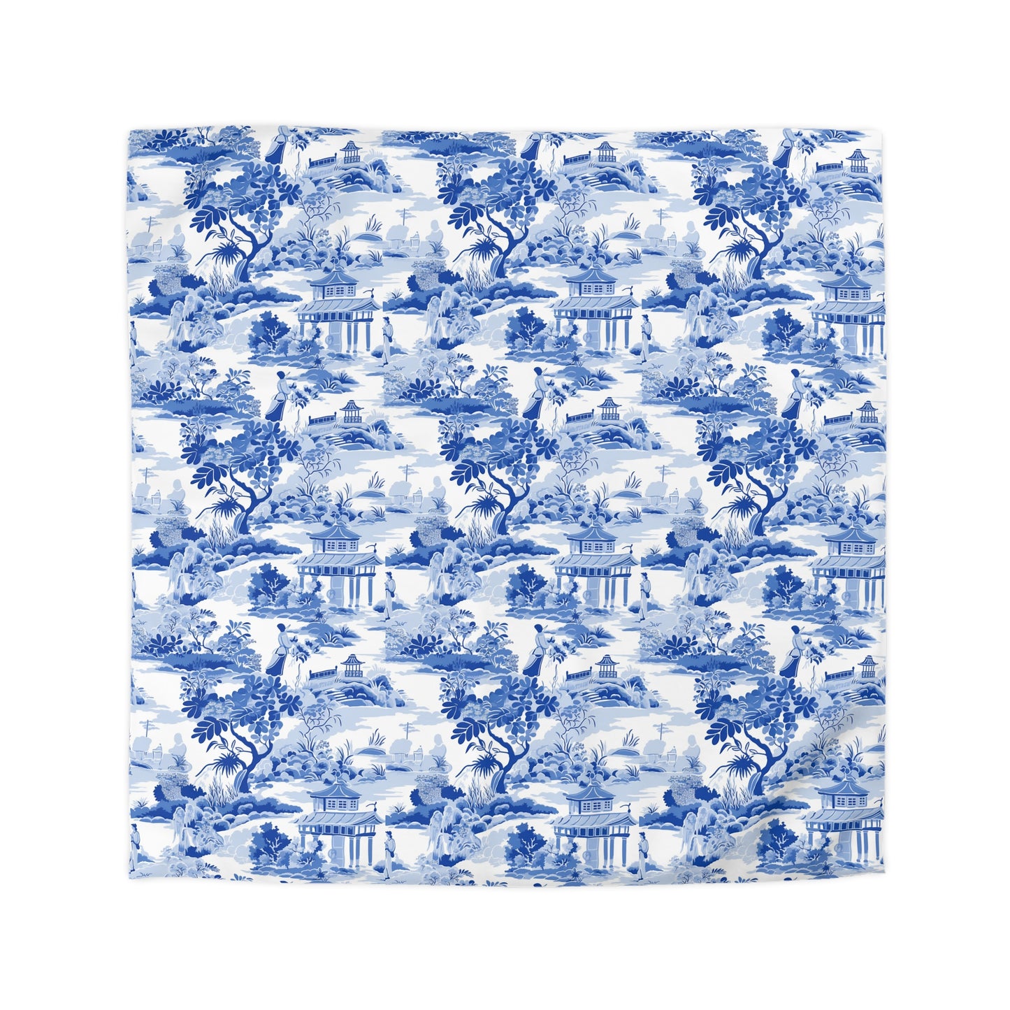 Blue Chinoiserie Duvet Cover, French Toile Bedding, Microfiber Bedspread, Bedroom Decor, Home Textile