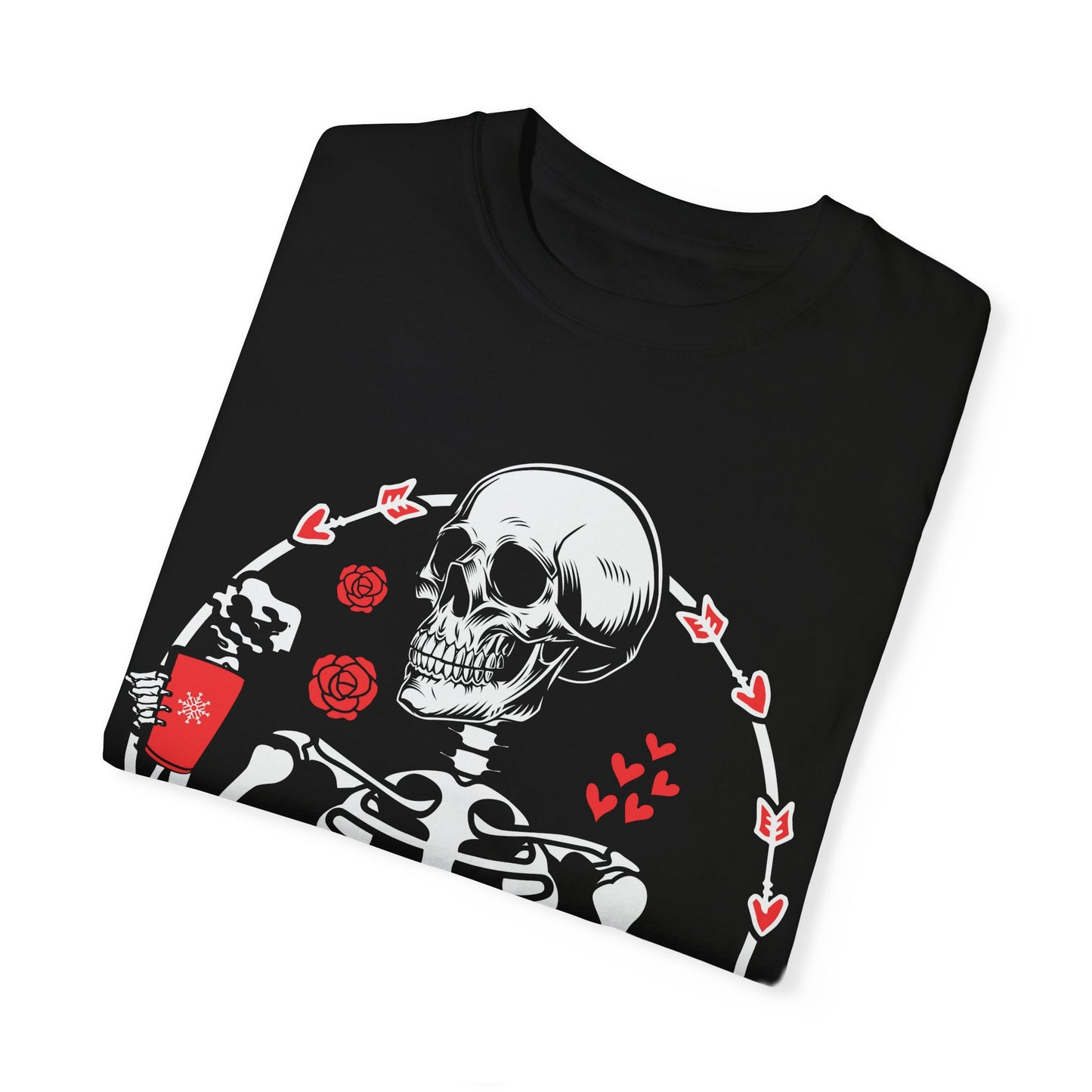 Skeleton Holding Coffee Mug Valentine's Day Shirt, Goth Valentine Skeleton Graphic Tee