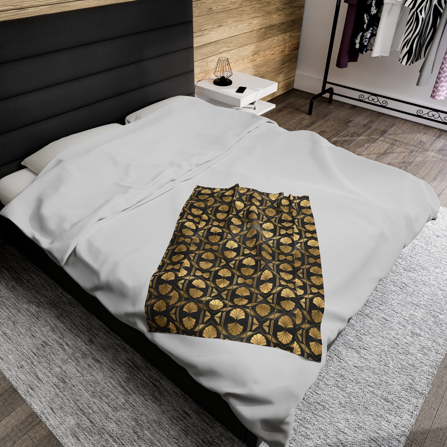 Gold and Black Velveteen Plush Blanket, Throw Blanket Bed Couch, Soft Blanket