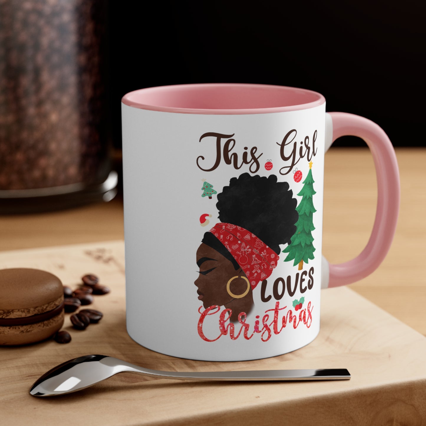 African American Girl Christmas Accent Coffee Mug, 11oz Ceramic Cute