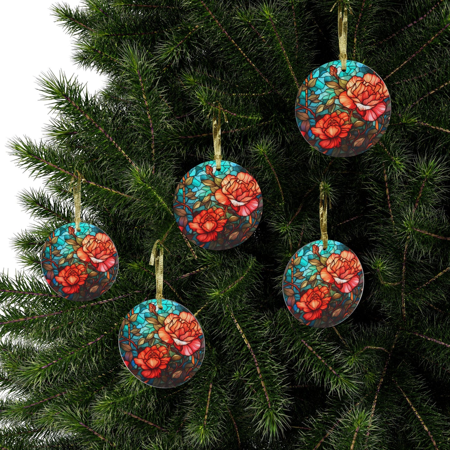 Rose Stain Glass Ornaments Christmas Decor
