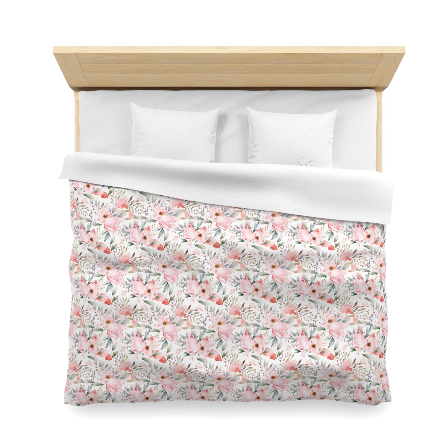 Pink Floral Microfiber Duvet Cover - Soft Bedding Set, Feminine Bedroom Decor, Floral Print Comforter Cover, Girls Room Decor, Lightweight