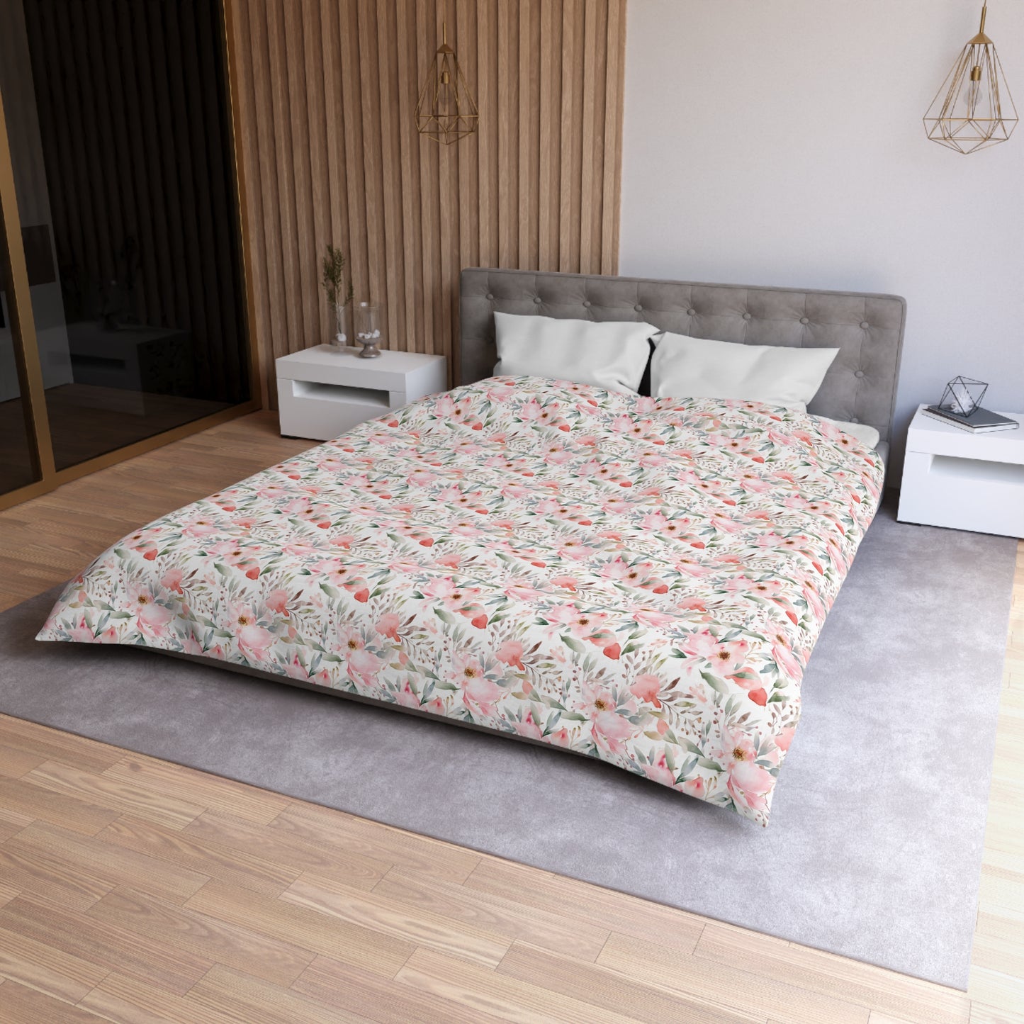 Pink Floral Microfiber Duvet Cover - Soft Bedding Set, Feminine Bedroom Decor, Floral Print Comforter Cover, Girls Room Decor, Lightweight