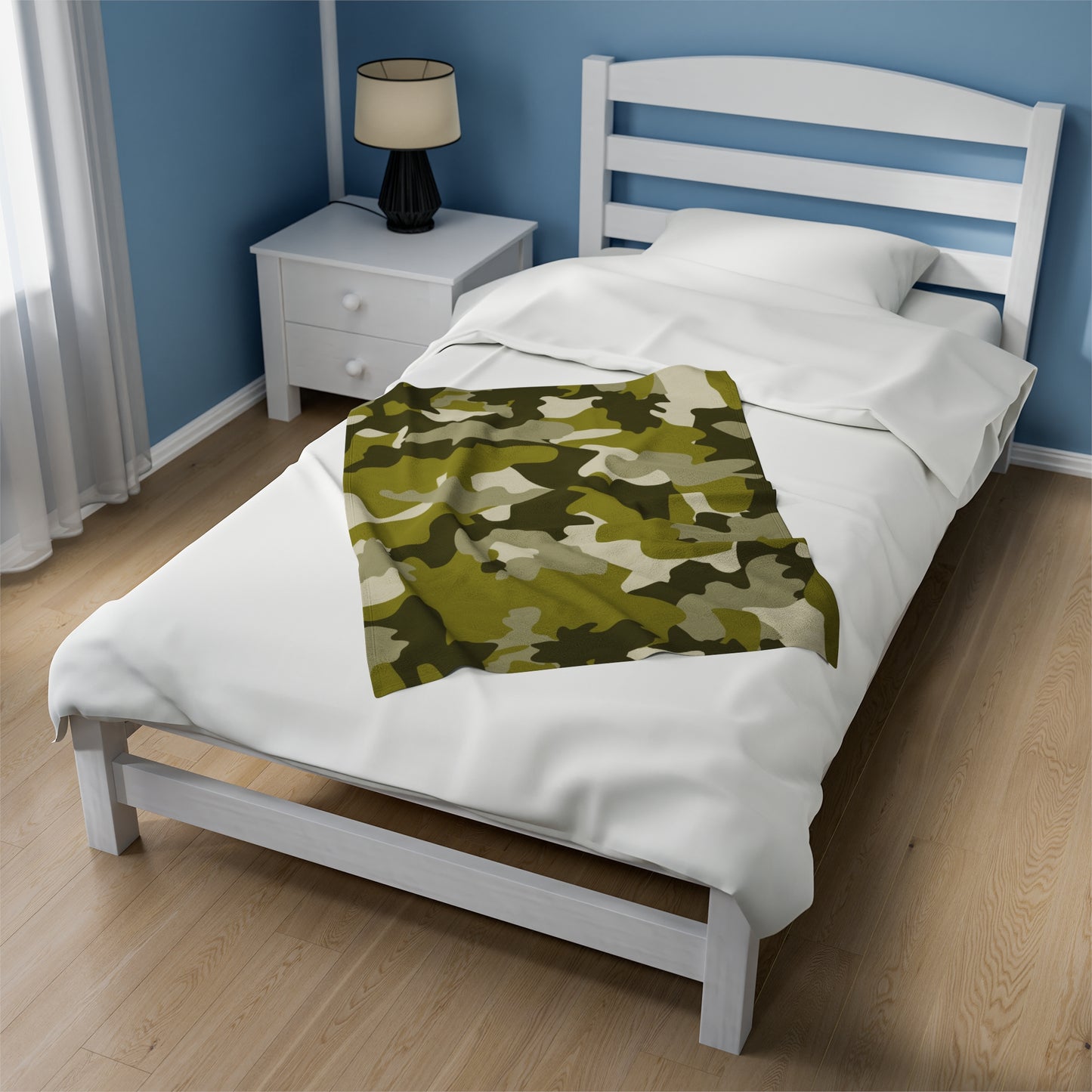 Green Camouflage Velveteen Plush Blanket, Cozy Warm Throw Blanket