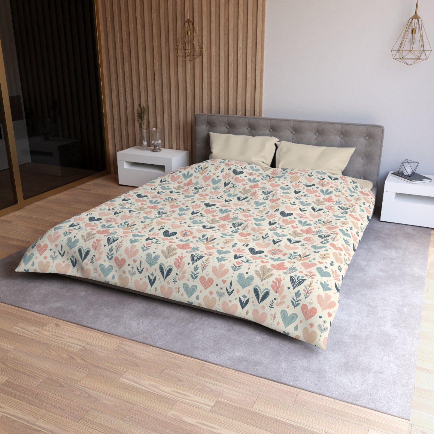 Heart Pattern Duvet Cover, White Pink and Blue Duvet, Cute Heart Bedding, Cozy Heart Design, Bedroom Decor, Twin Full Queen King Sizes