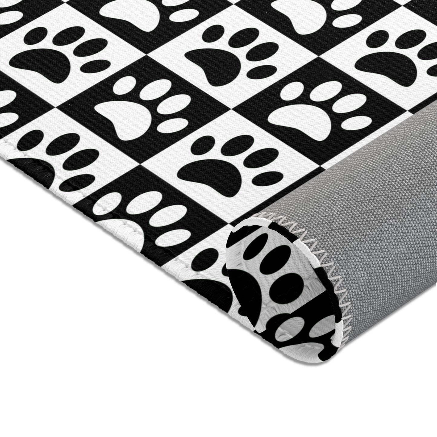 Paw Print Area Rug, Cute Pet Rug, Cool Throw Rug, Home Decor Rug, Black and White