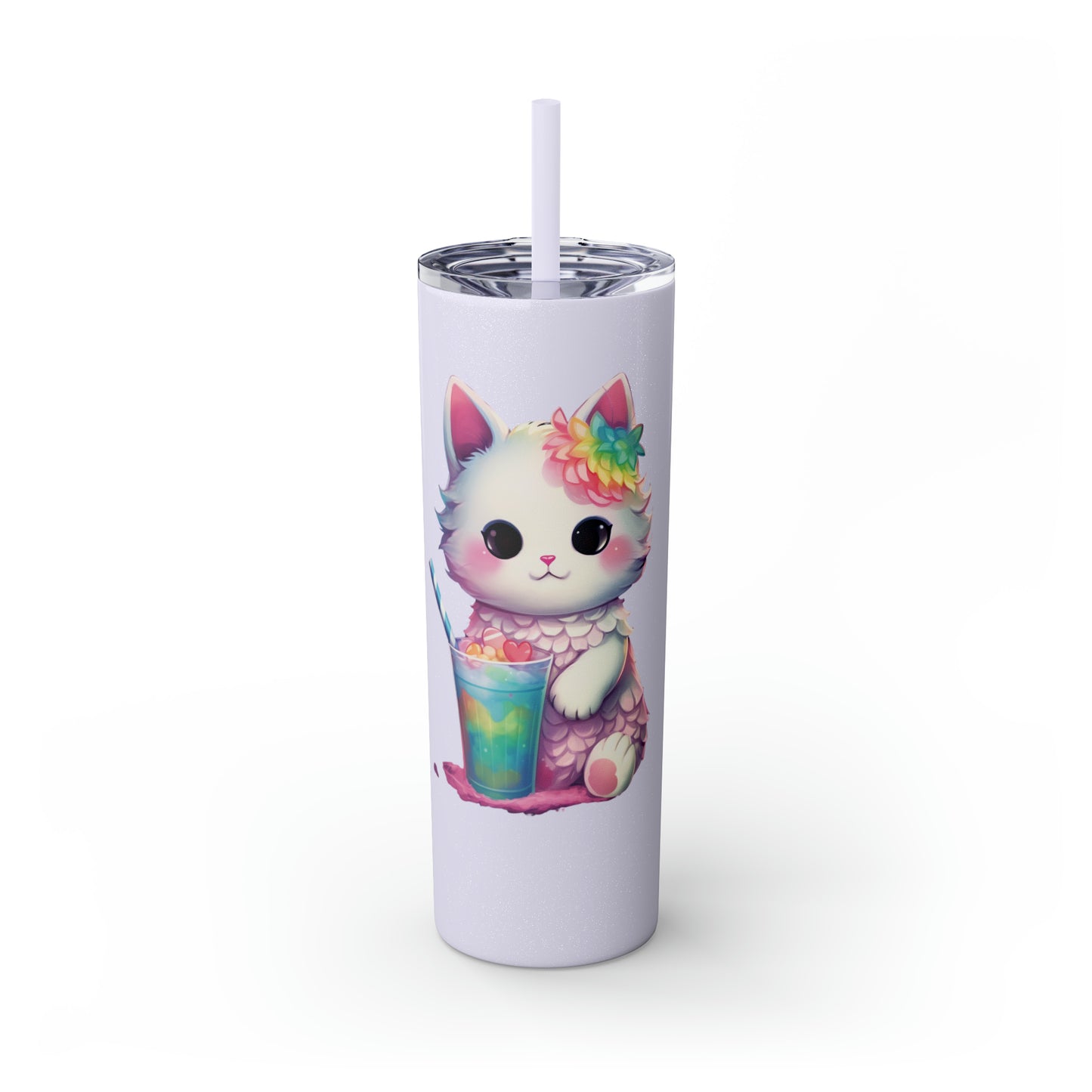 Kawaii Pastel Cat Skinny Tumbler with Straw, Maars Tumbler 20oz Sublimation