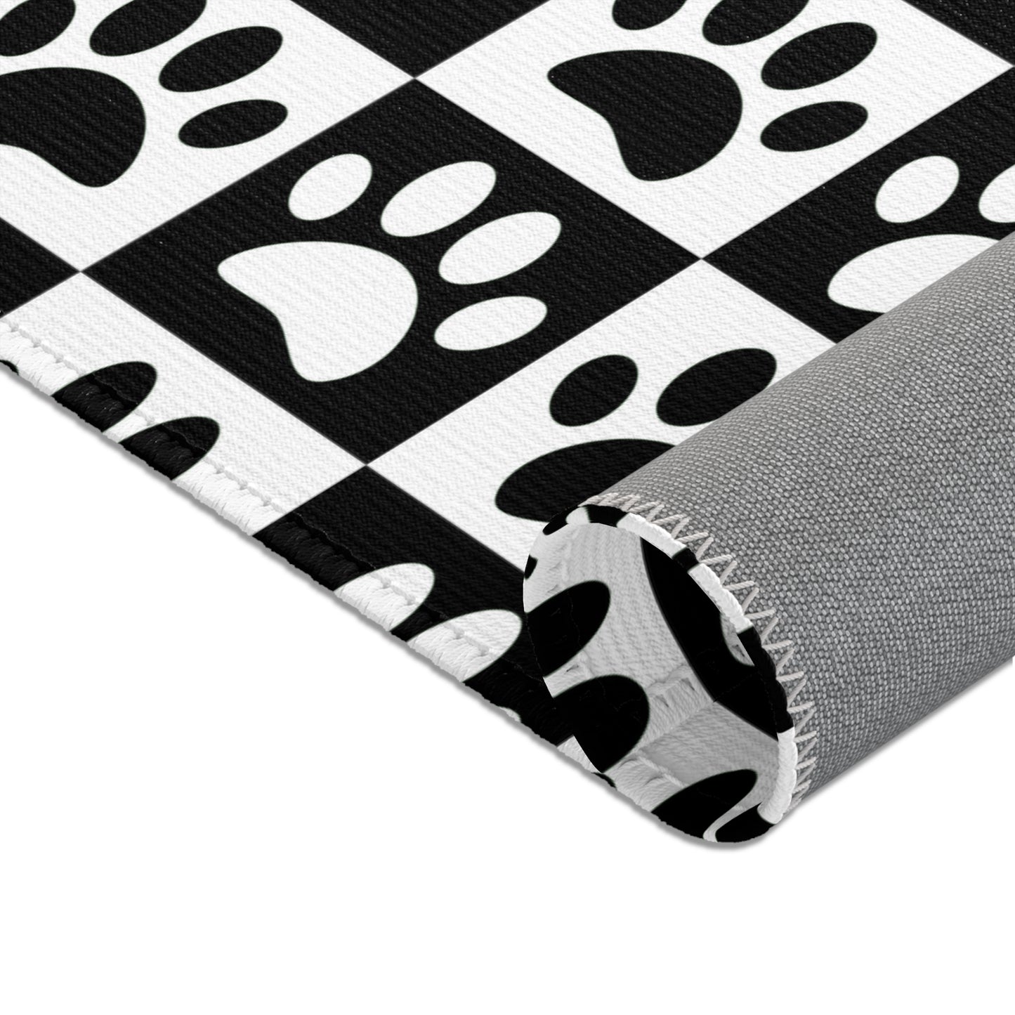 Paw Print Area Rug, Cute Pet Rug, Cool Throw Rug, Home Decor Rug, Black and White