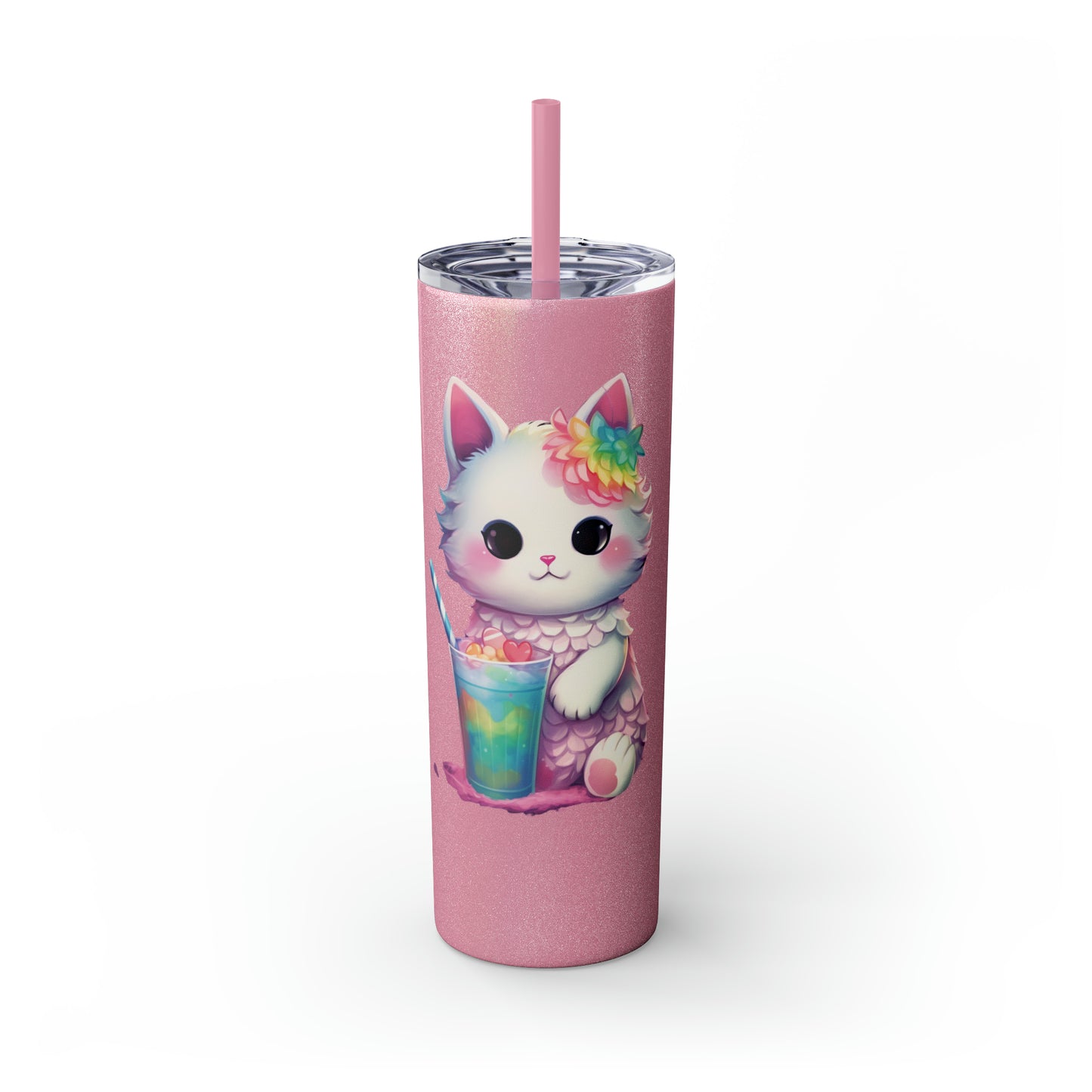 kawaii pastel cat tumbler with straw cute maars skinny tumbler