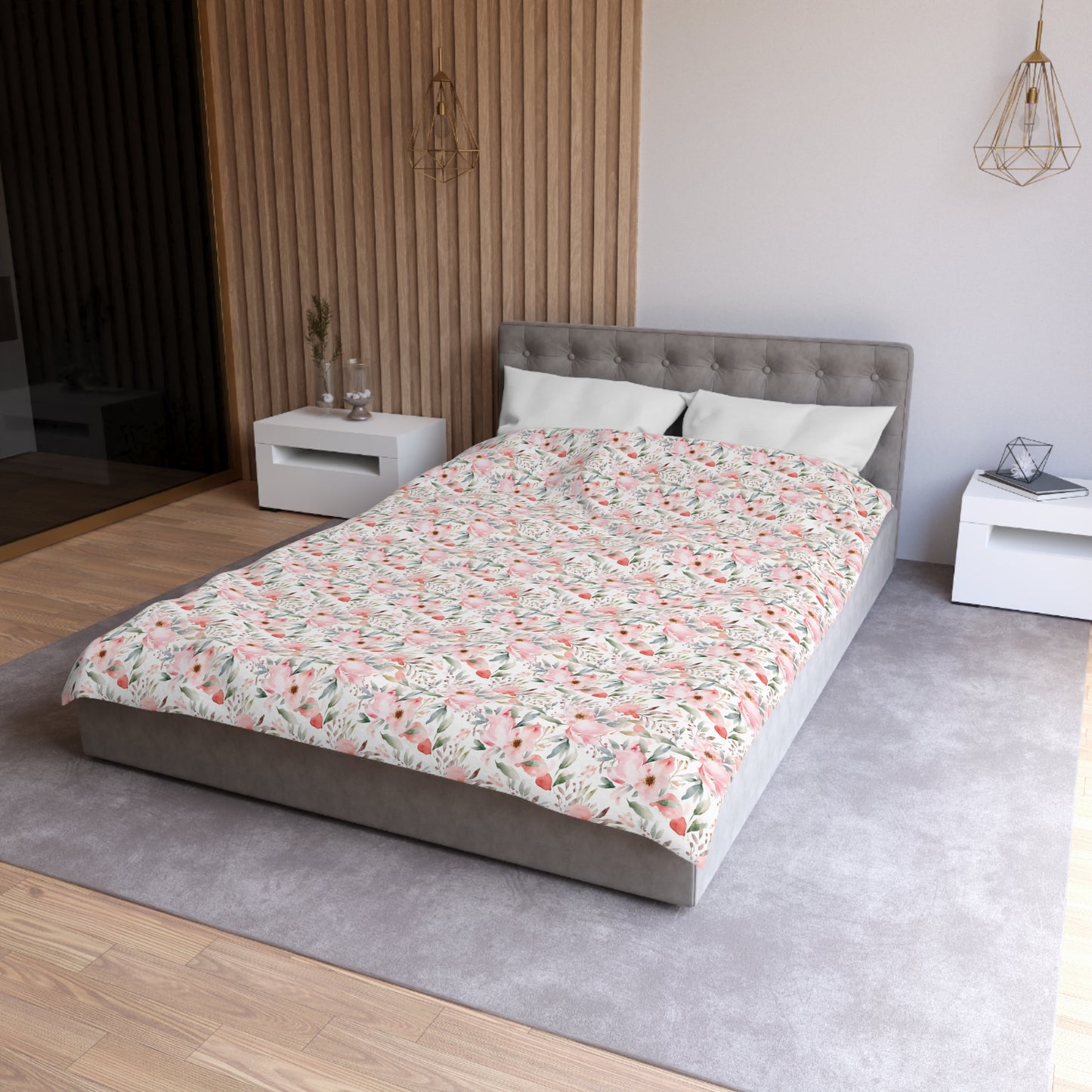 Pink Floral Microfiber Duvet Cover - Soft Bedding Set, Feminine Bedroom Decor, Floral Print Comforter Cover, Girls Room Decor, Lightweight