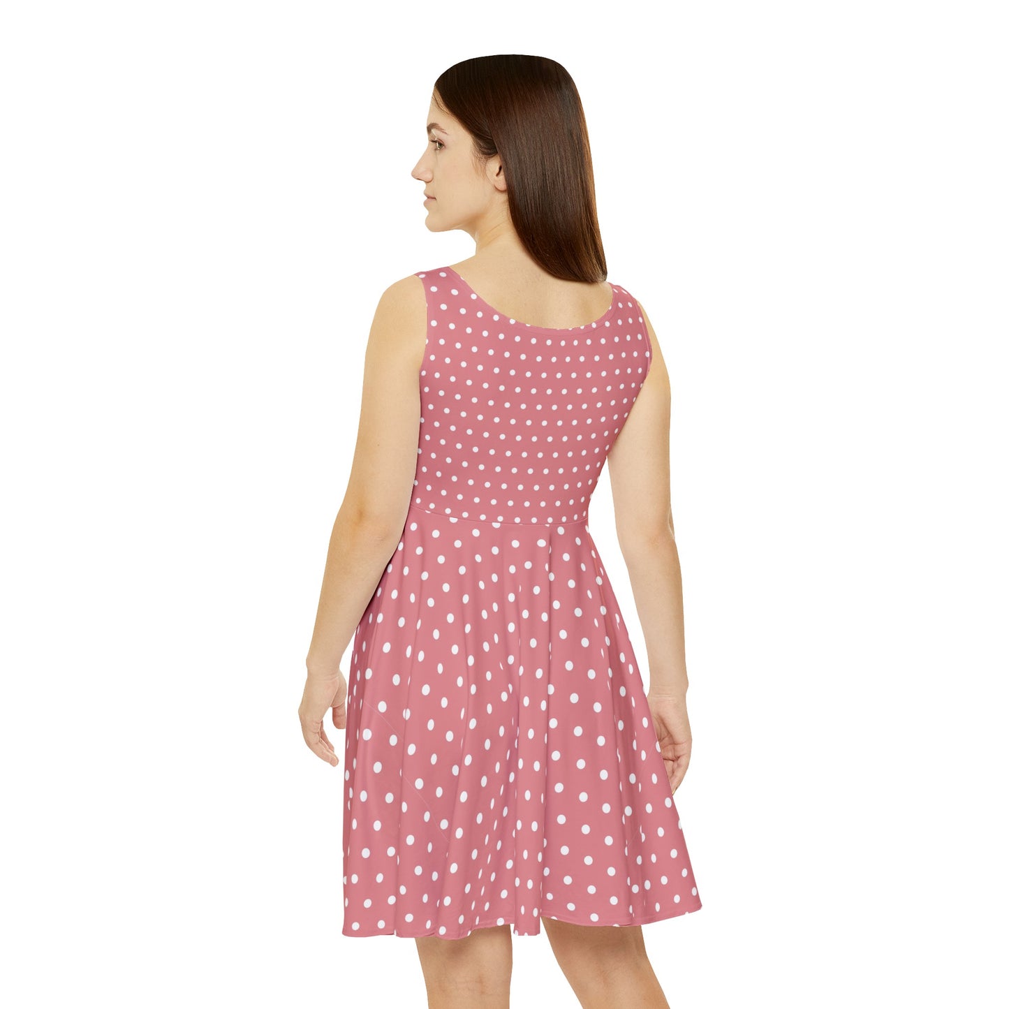 Rose Pink Polka Dot Skater Dress Fit and Flare Sundress, Cute Summer Dress, Swing Dress