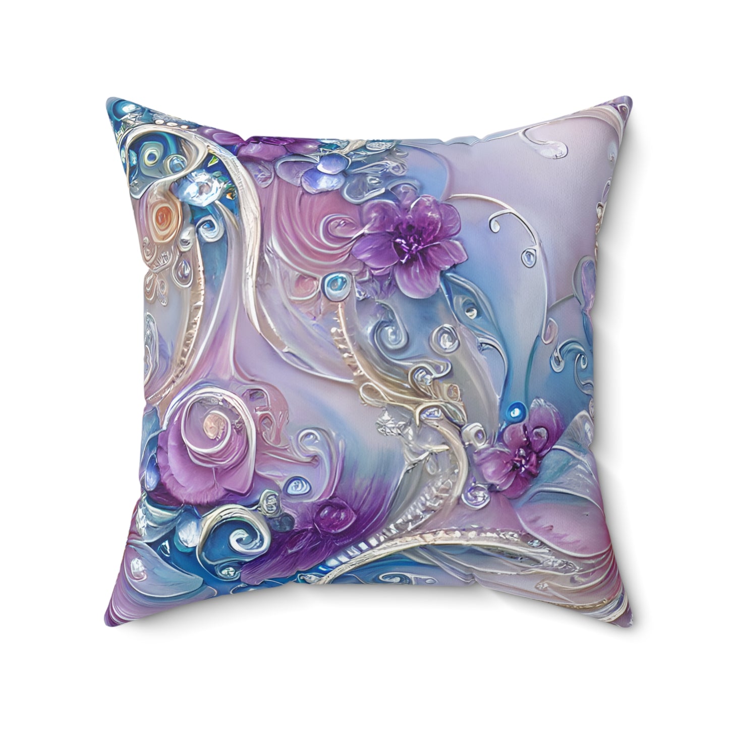 Purple Pearly Floral Throw Pillow, Cute Decorative Accent Pillow for Sofa Bed Gift for Her