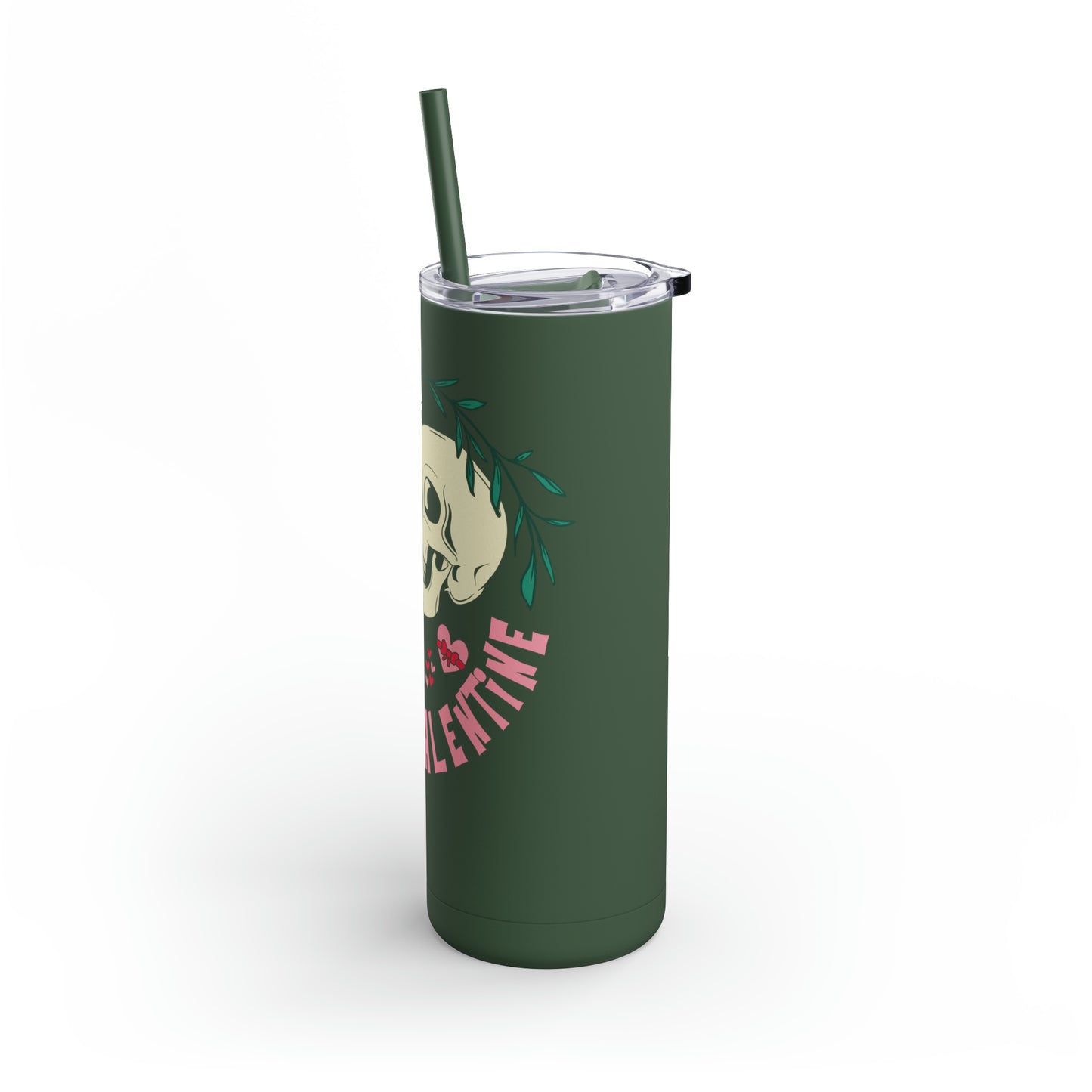 Coffee Skeleton Skinny Tumbler With Straw, Goth Valentine Coffee Tumbler 20 oz