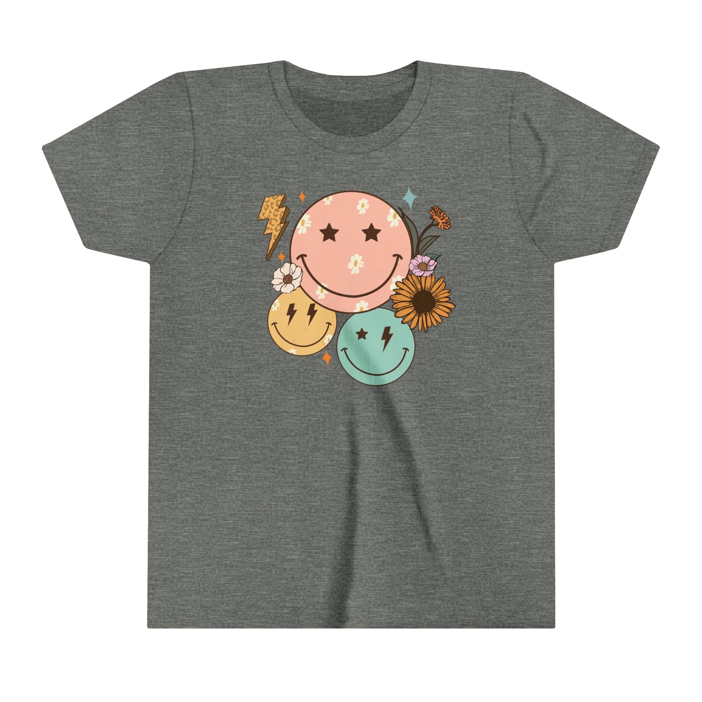 Kids Smiley Face Shirt, Happy Face Retro T-shirt, Vintage T-shirt Youth Short Sleeve Tee