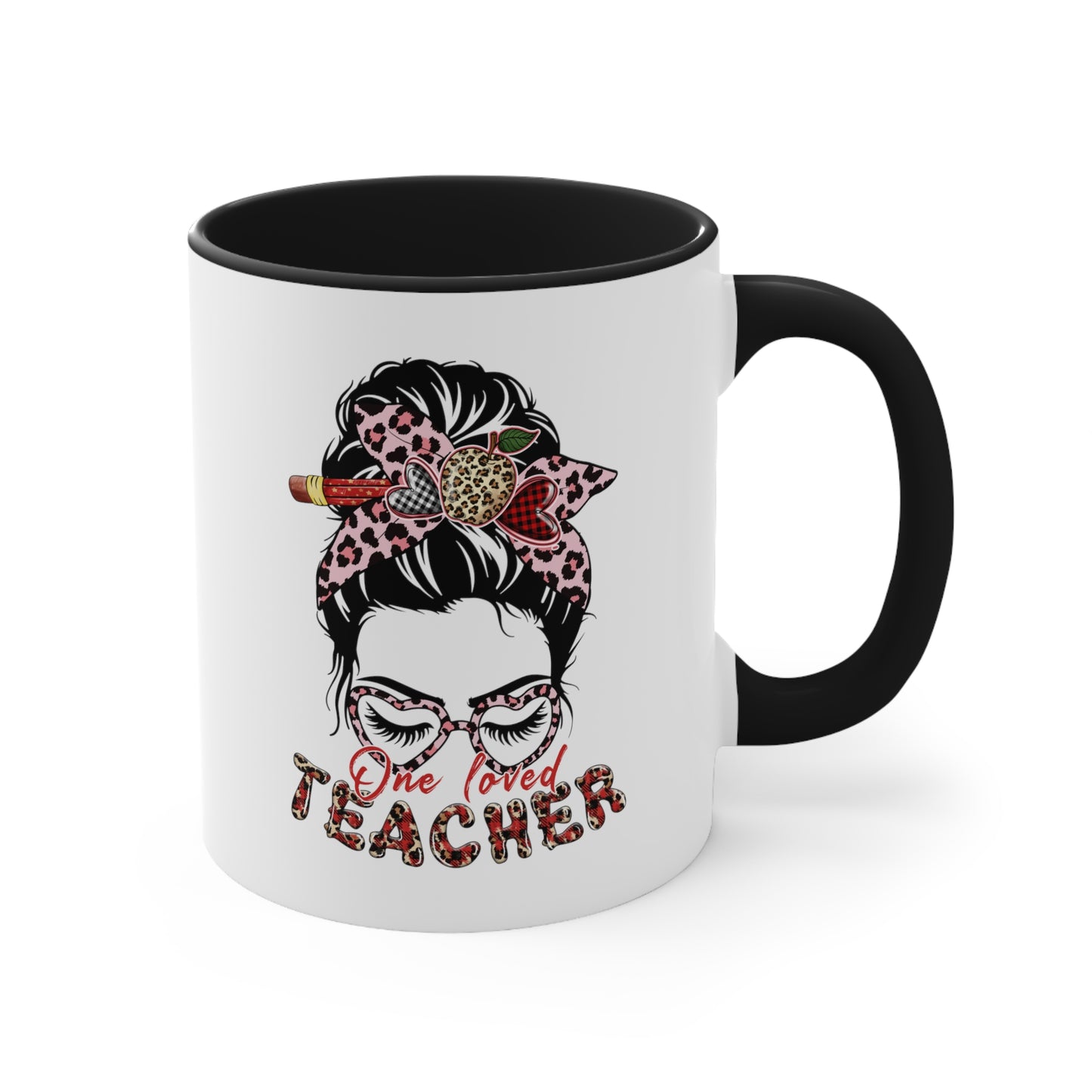 Teacher Valentine Coffee Mug, One Loved Teacher, Accent Coffee Mug, 11oz
