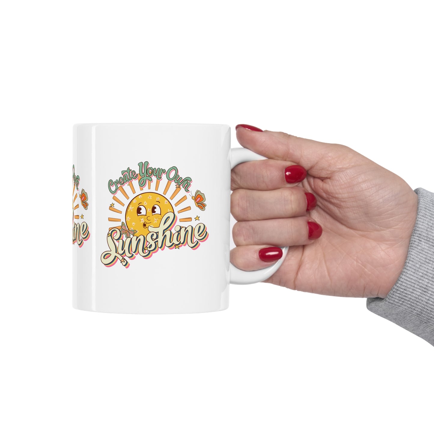 Cute Vintage Coffee Mug 11oz, Motivational Ceramic Cup, Create Your Own Sunshine