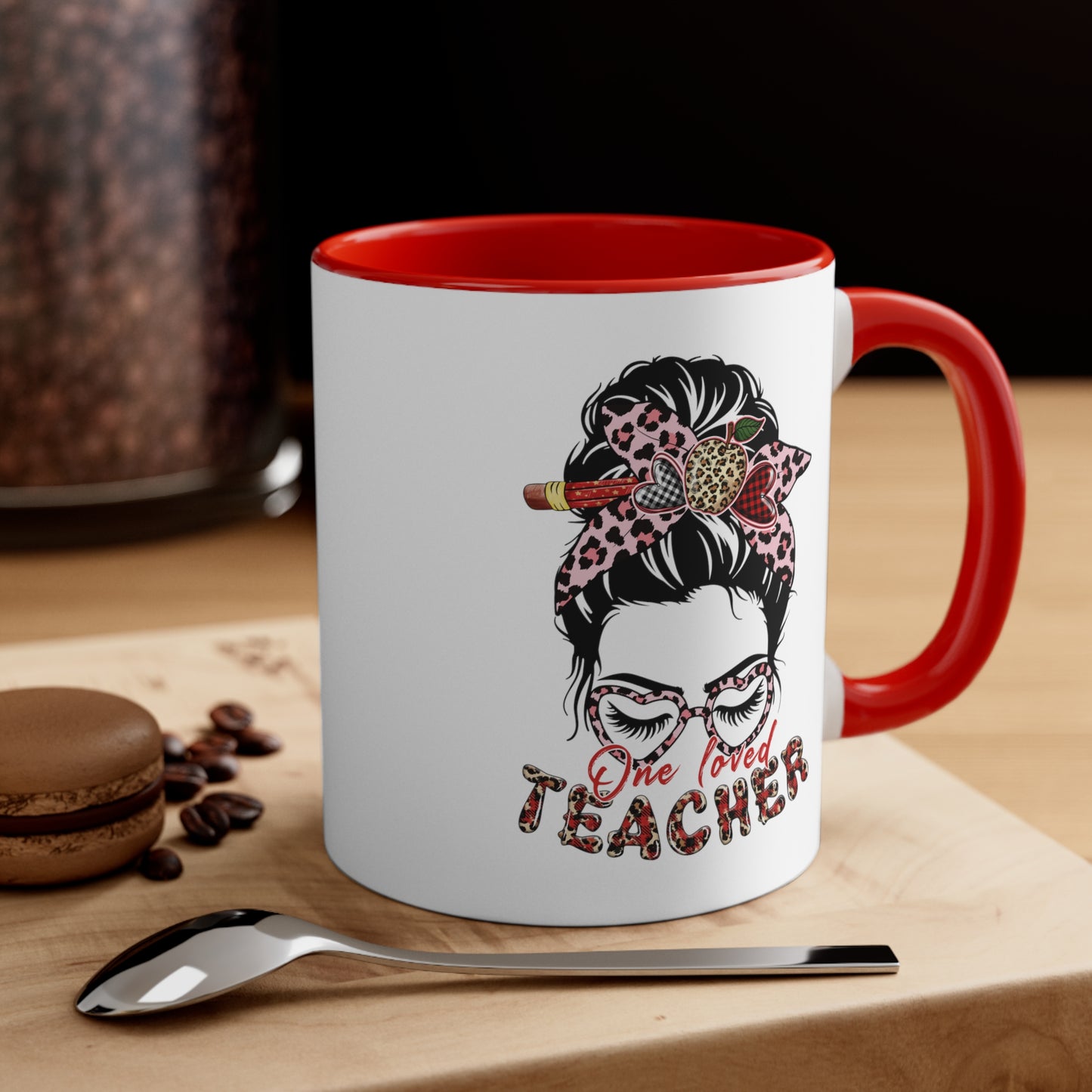 Teacher Valentine Coffee Mug, One Loved Teacher, Accent Coffee Mug, 11oz