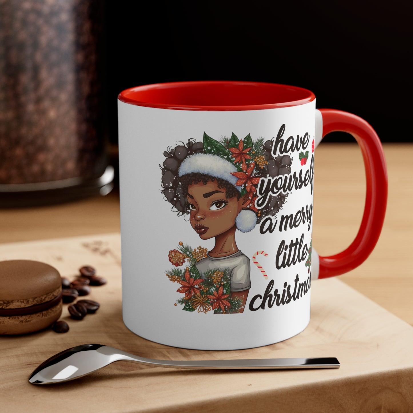 African American Girl Christmas Accent Coffee Mug, 11oz Ceramic Cute