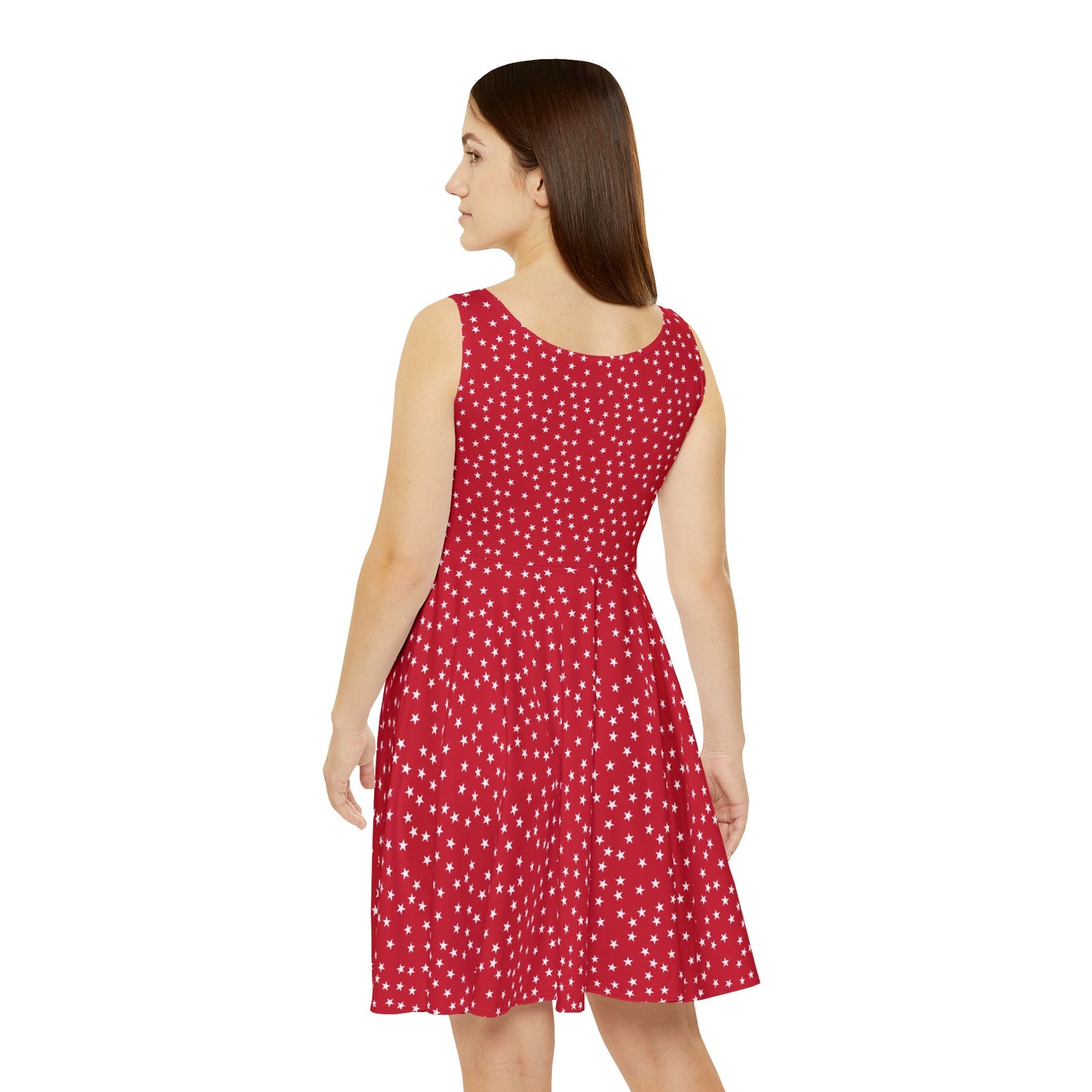 Red and White Star Skater Dress Cute Sundress, Summer Casual Dress, Swing Dress