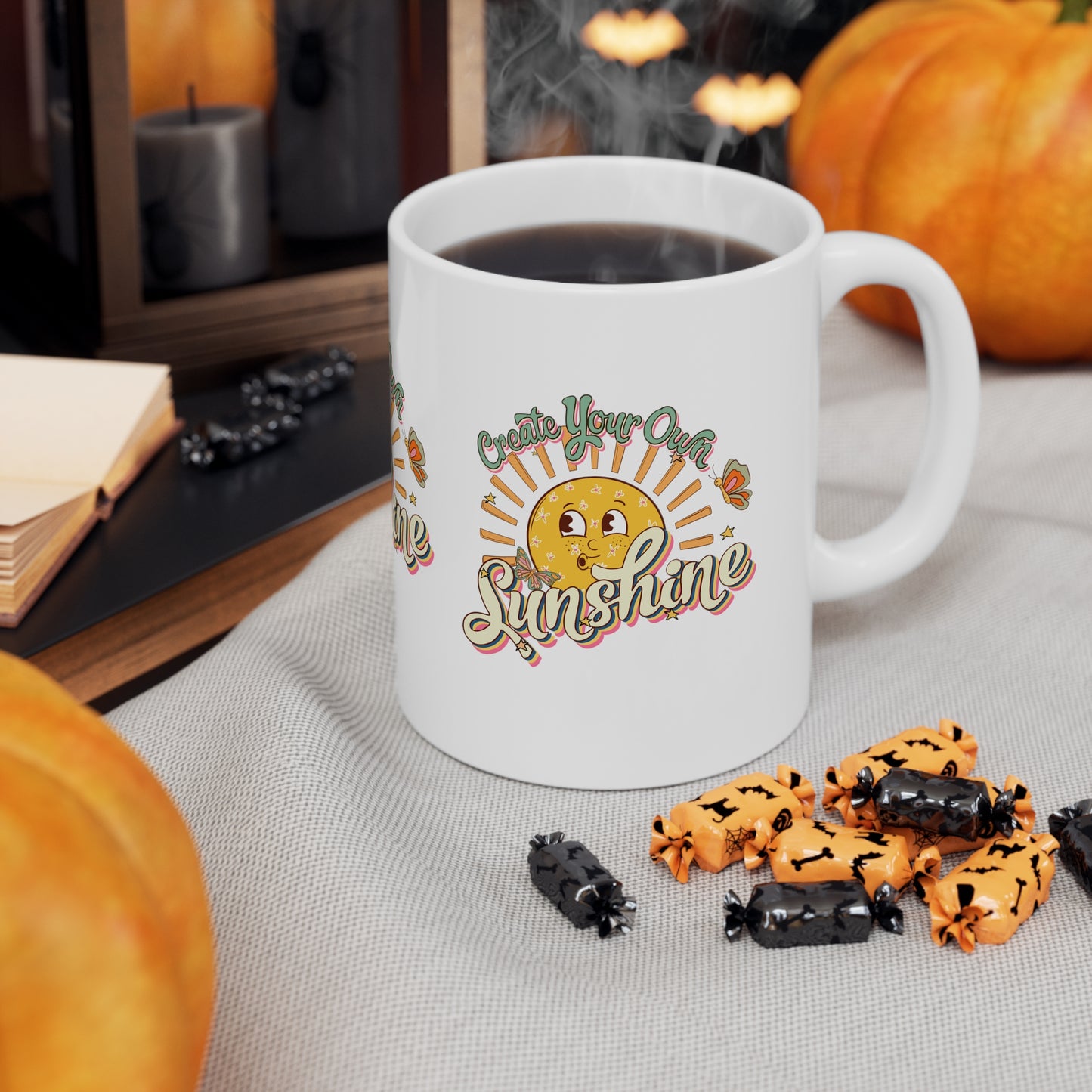 Cute Vintage Coffee Mug 11oz, Motivational Ceramic Cup, Create Your Own Sunshine