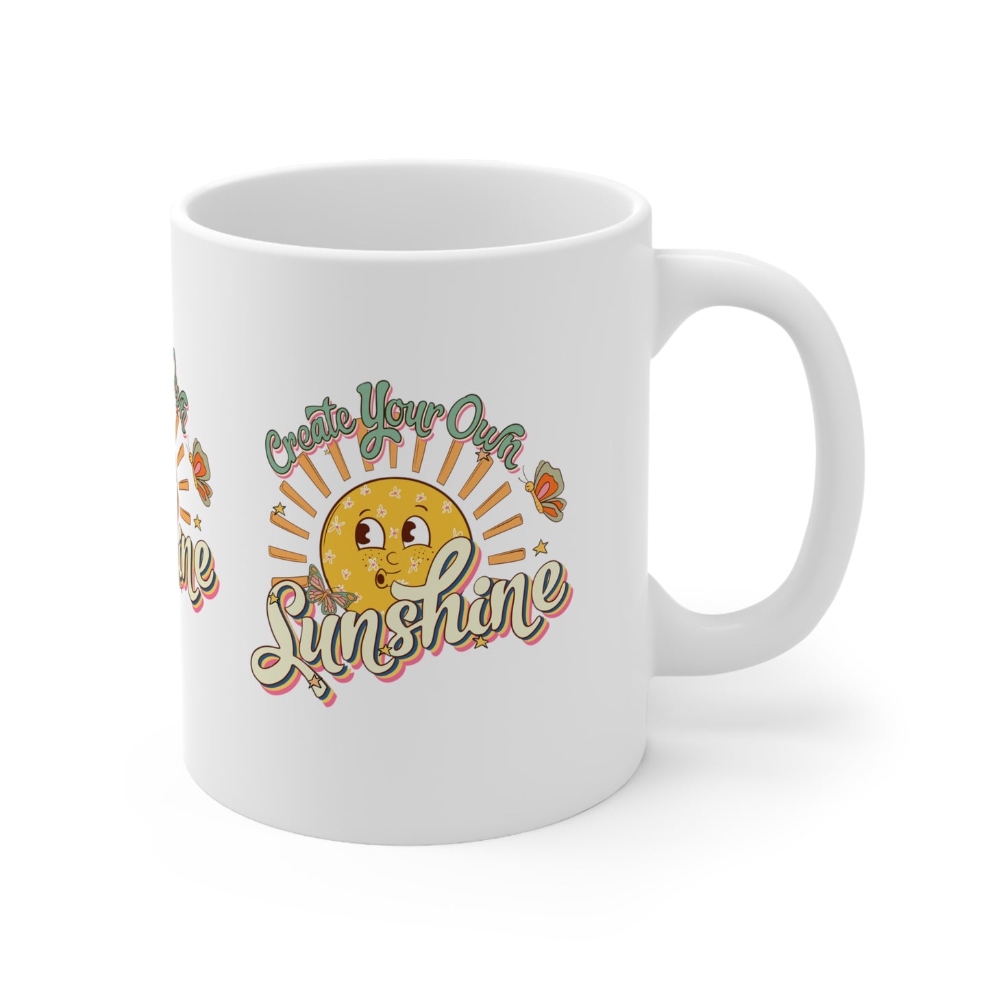 Cute Vintage Coffee Mug 11oz, Motivational Ceramic Cup, Create Your Own Sunshine