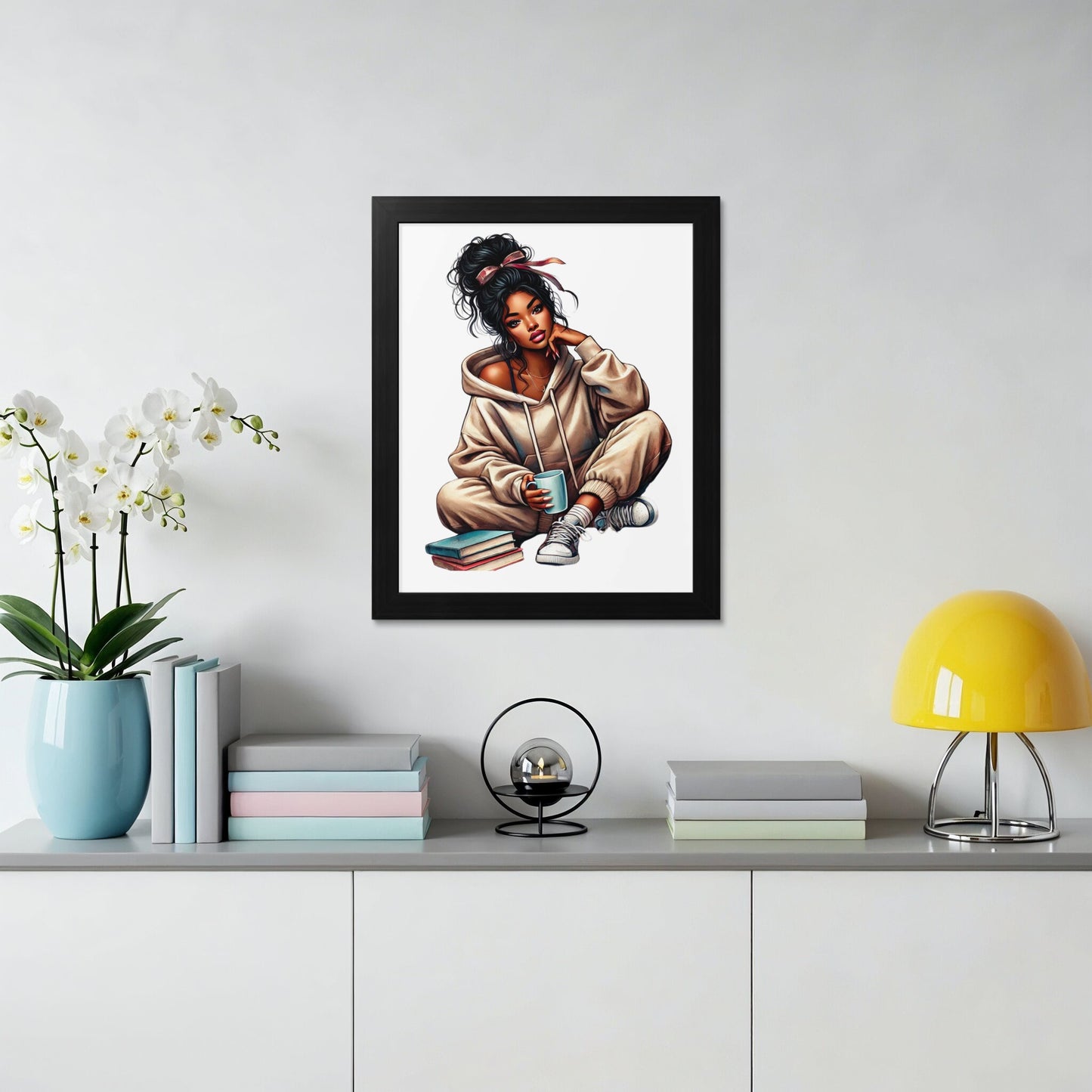 Cozy Girl Sitting with Books Framed Wall Art product