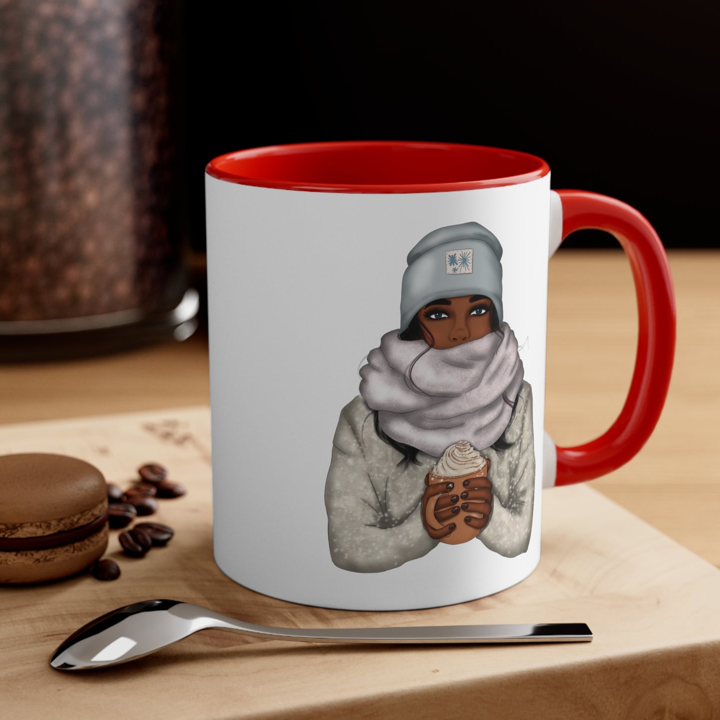 African American Woman Holding a Cup of Coffee Accent Coffee Mug, 11oz