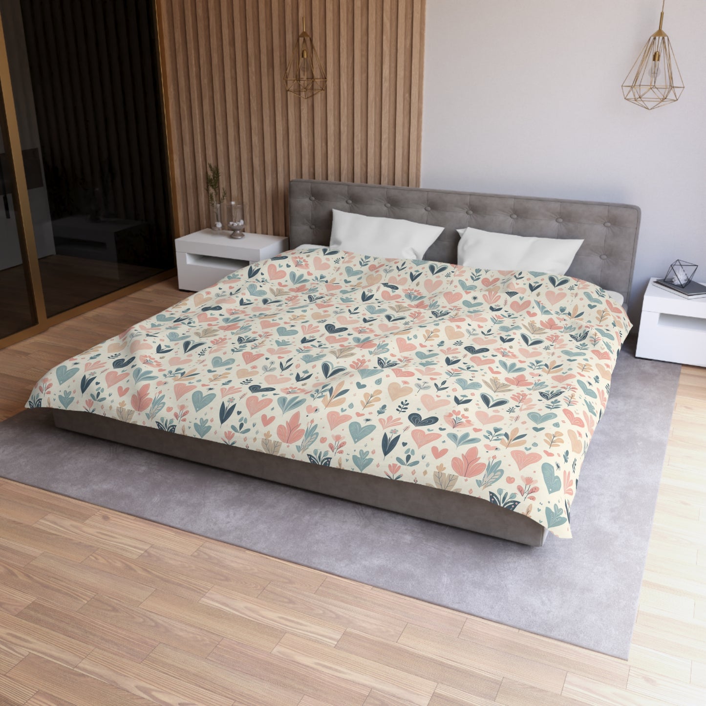 Heart Pattern Duvet Cover, White Pink and Blue Duvet, Cute Heart Bedding, Cozy Heart Design, Bedroom Decor, Twin Full Queen King Sizes
