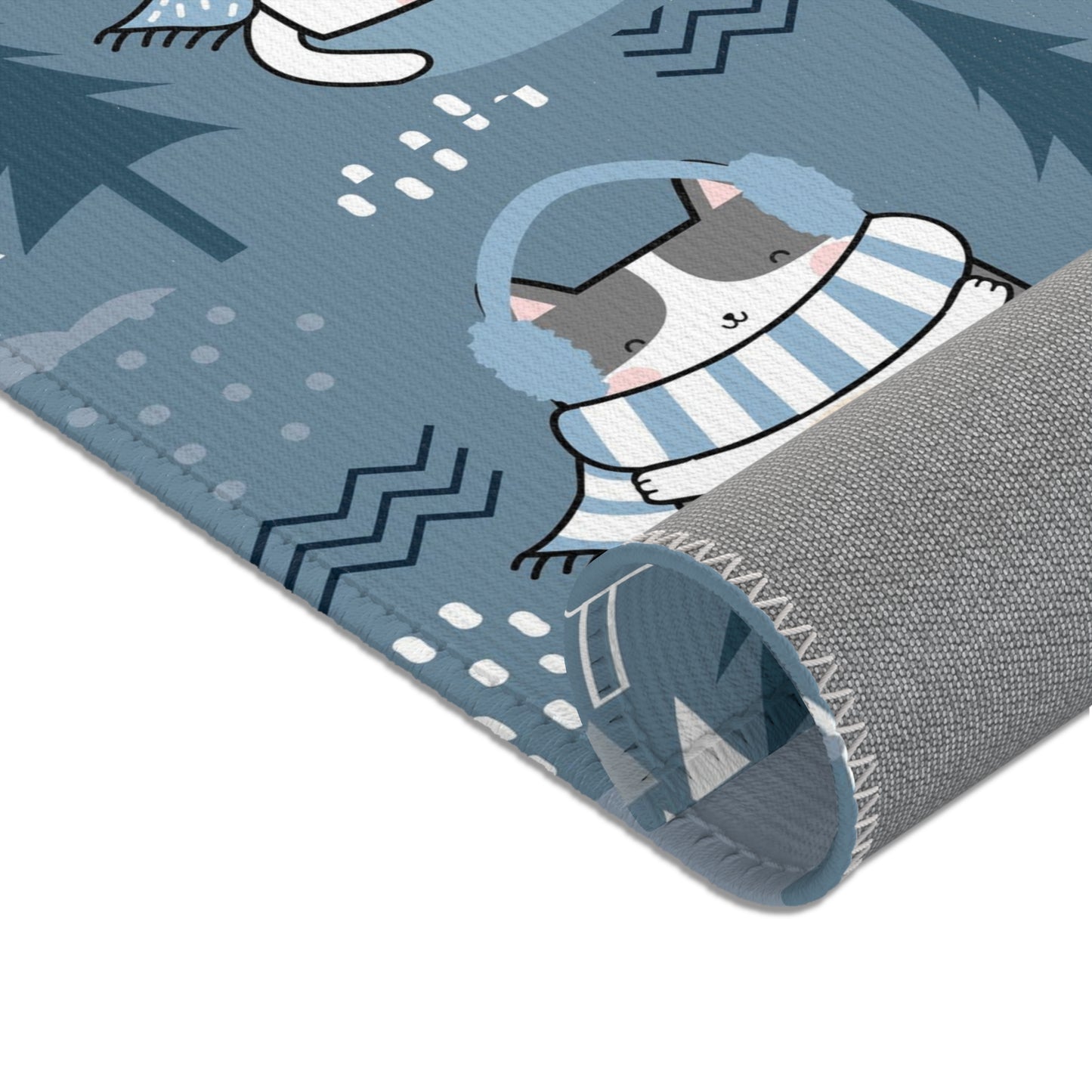 Kawaii Area Rug, Kawaii Room Decor, Blue Minimalist Rug, Cute Unique Accent Rug