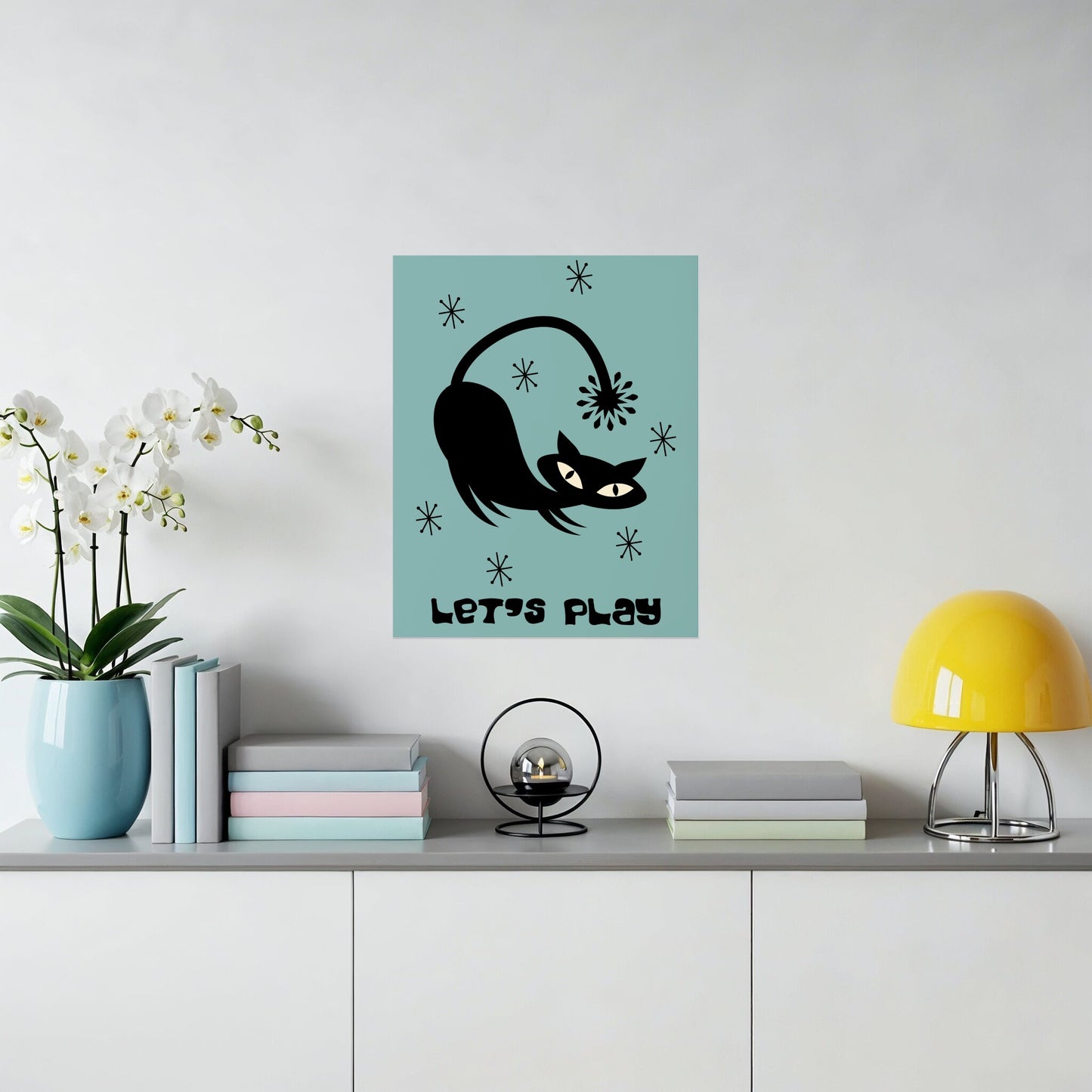 Playful Black Cat Graphic Art Print Wall Product