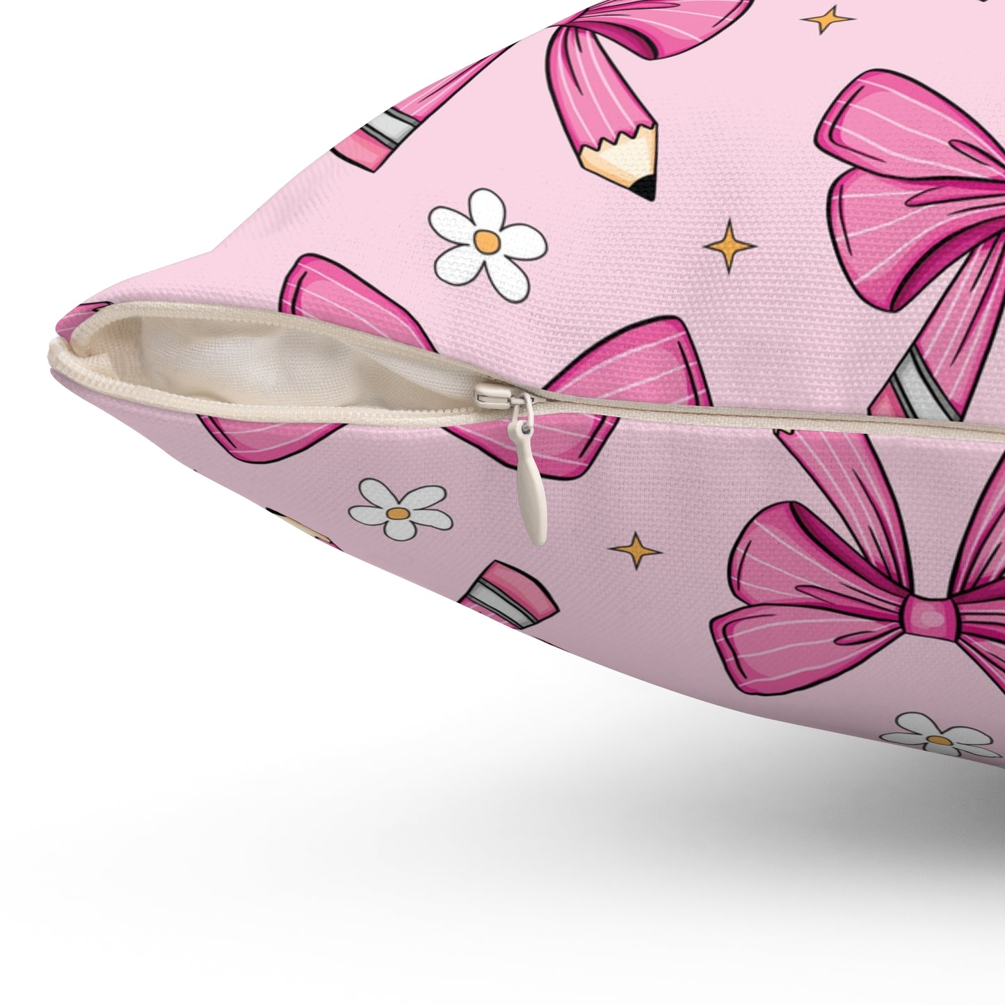 Pink Pencil Coquette Bow Pillow, Throw Pillow Cover Preppy Room Decor Pink Throw Pillow