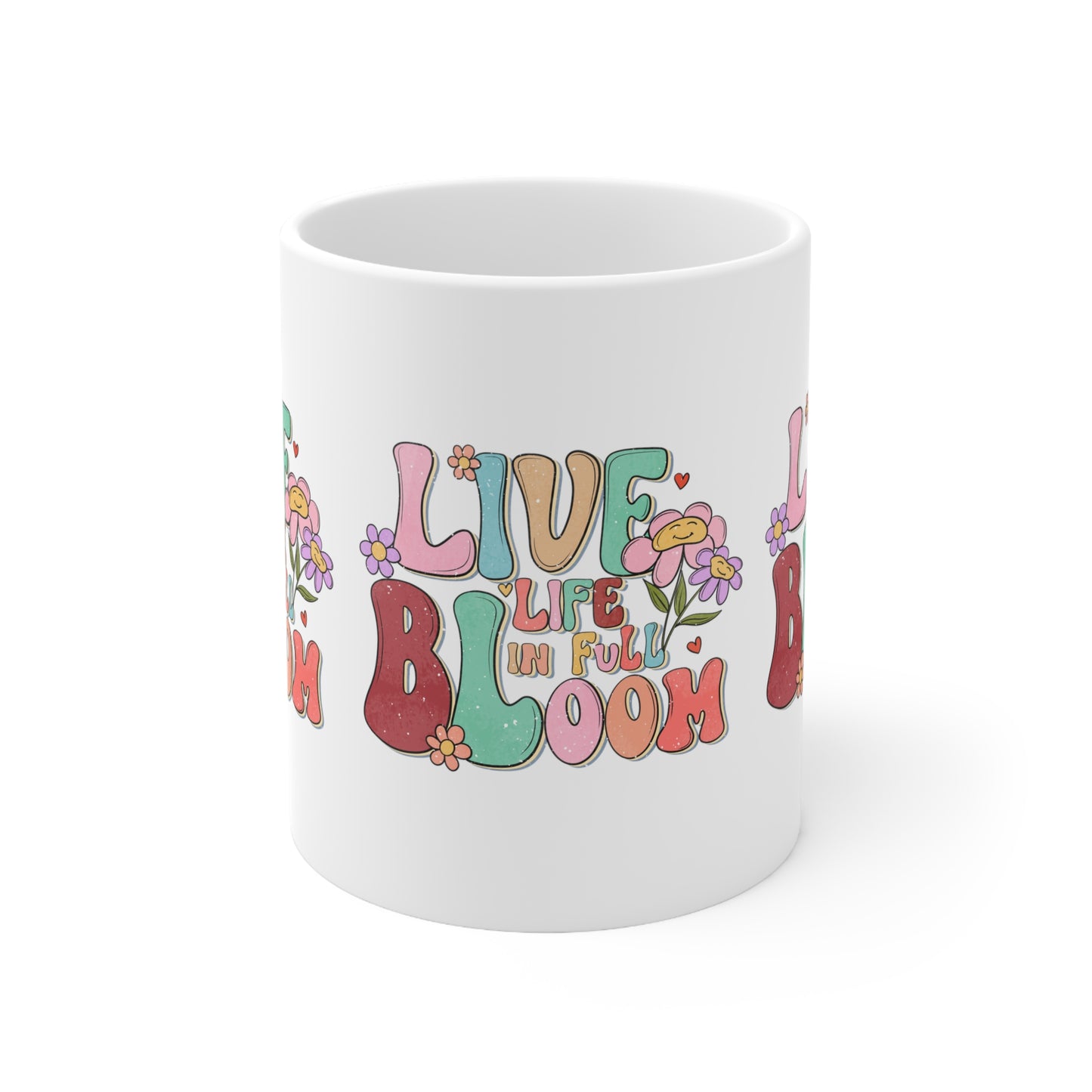 Cute Vintage Motivational Ceramic Coffee Mug 11oz, Live Life In Full Bloom