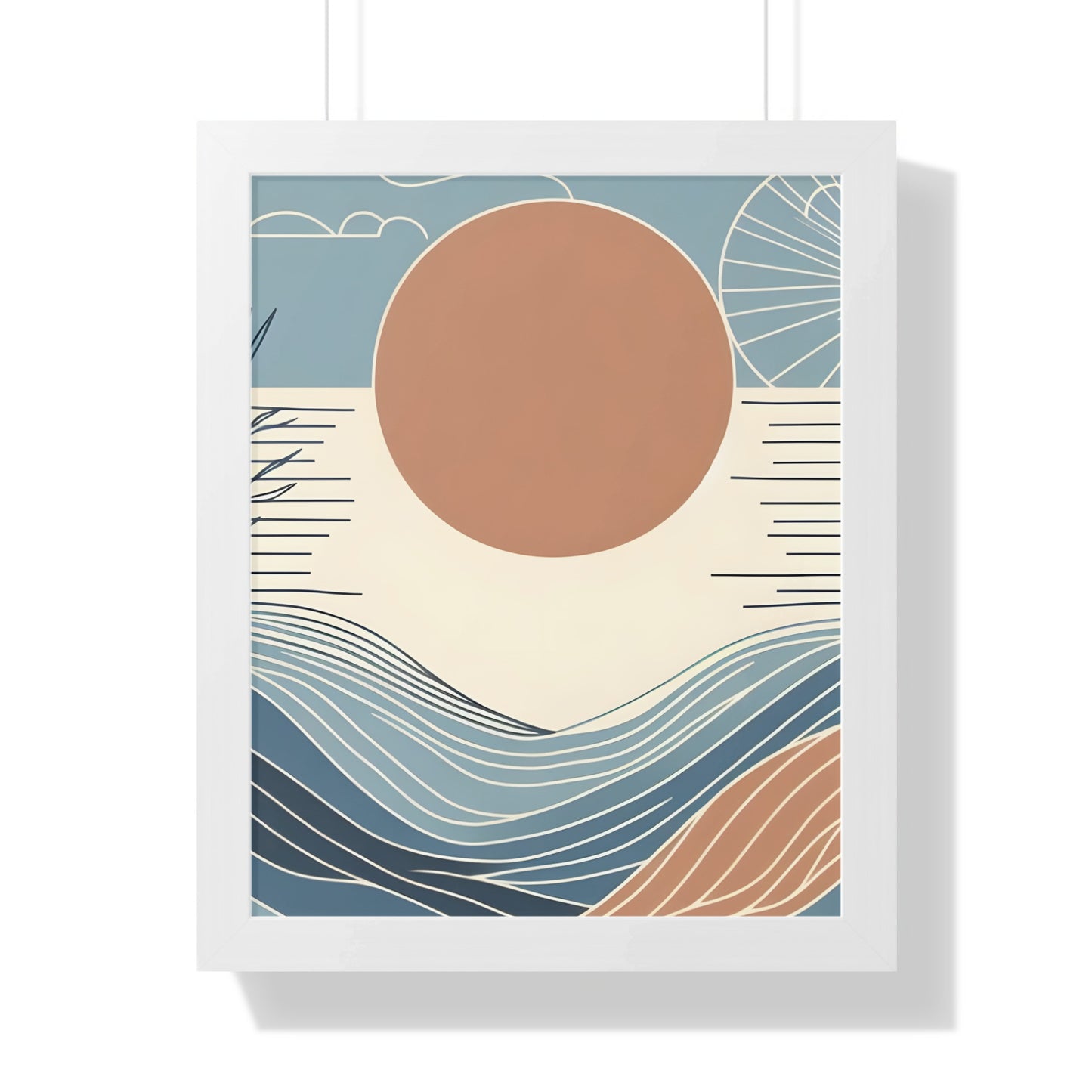 Abstract Geometric Waves and Sun Art Print product type