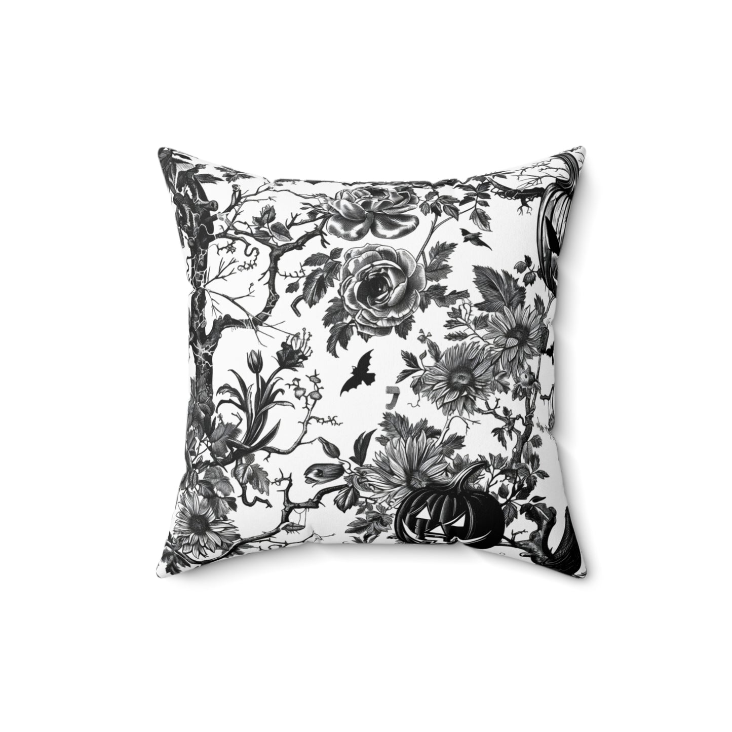 Halloween Floral Black and White Throw Pillow product