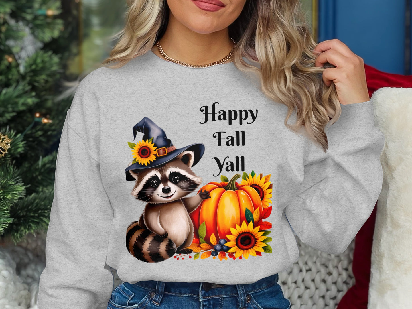 Happy Fall Yall Raccoon Pumpkin Floral Sweatshirt product