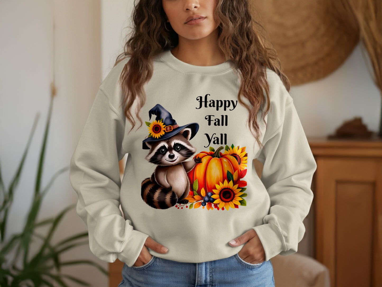 Happy Fall Yall Raccoon and Pumpkins Printed product