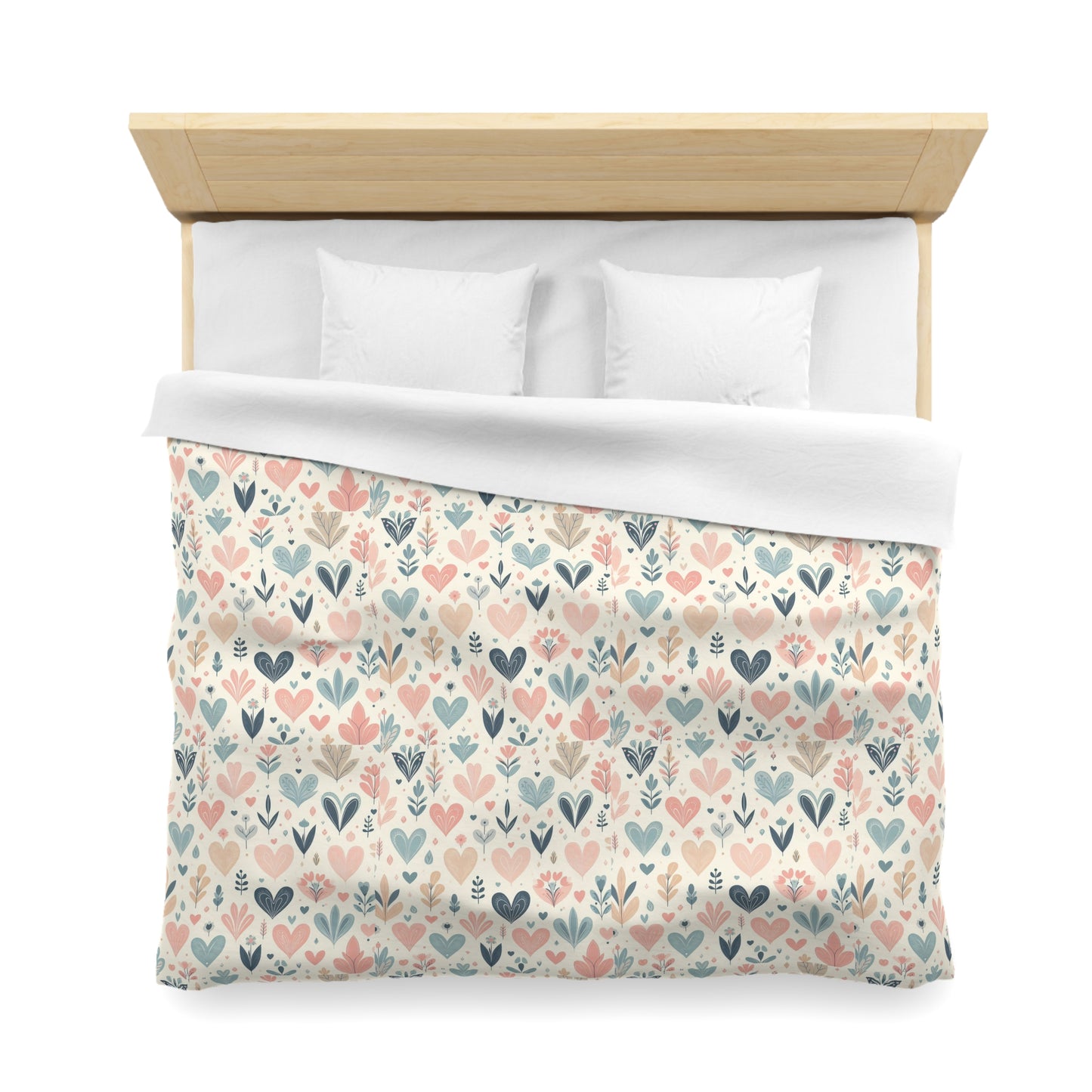Heart Pattern Duvet Cover, White Pink and Blue Duvet, Cute Heart Bedding, Cozy Heart Design, Bedroom Decor, Twin Full Queen King Sizes