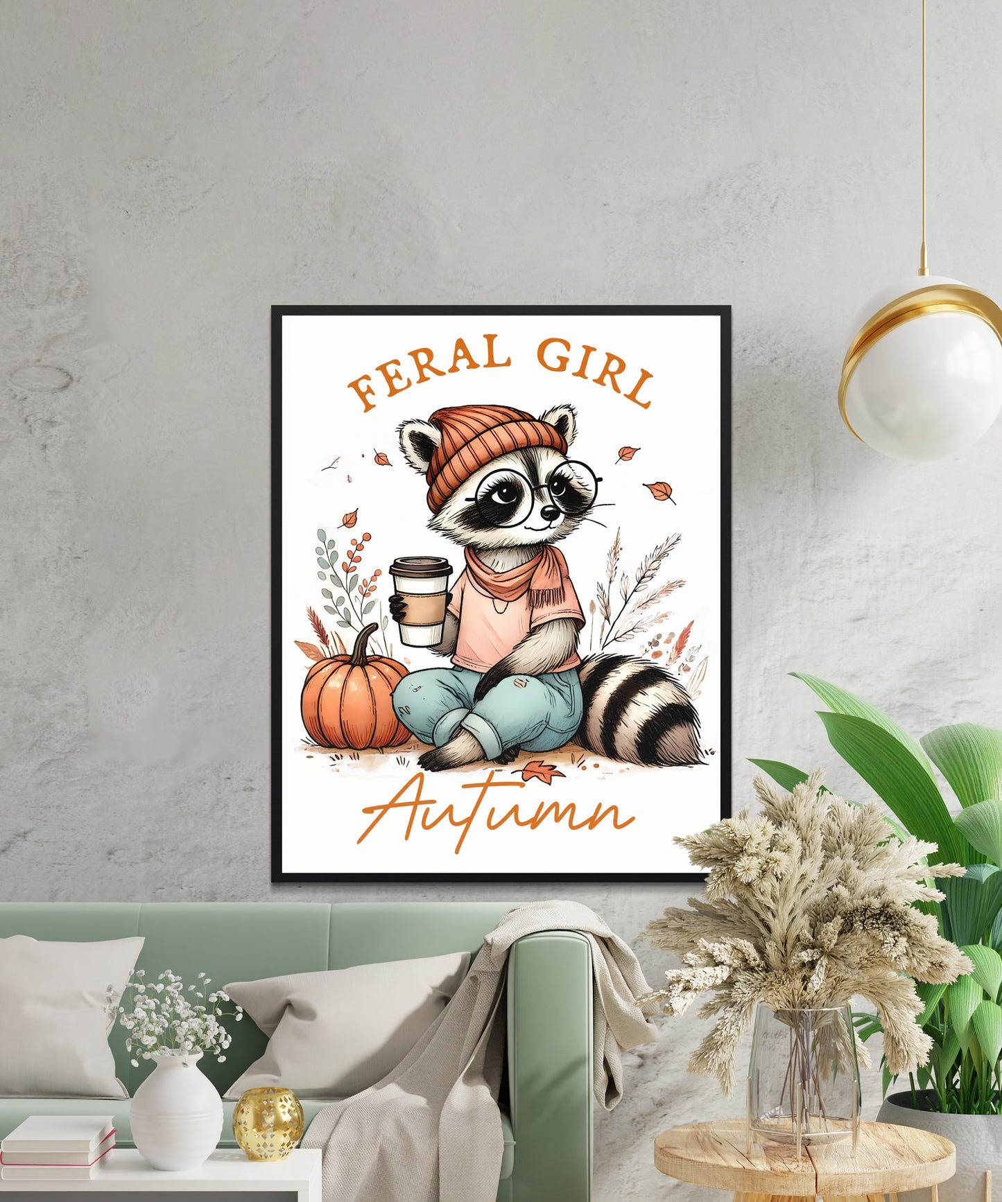 Feral Girl Autumn Themed Raccoon Wall Art Print product type