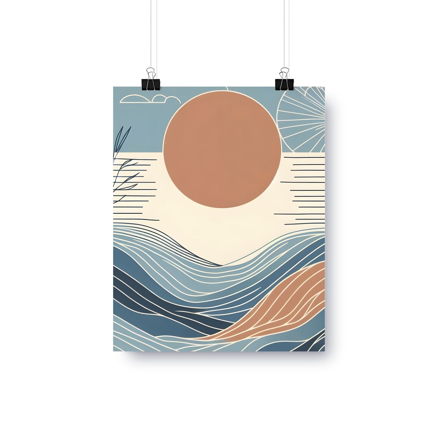 Modern Abstract Sunset Beach Waves Wall Art product